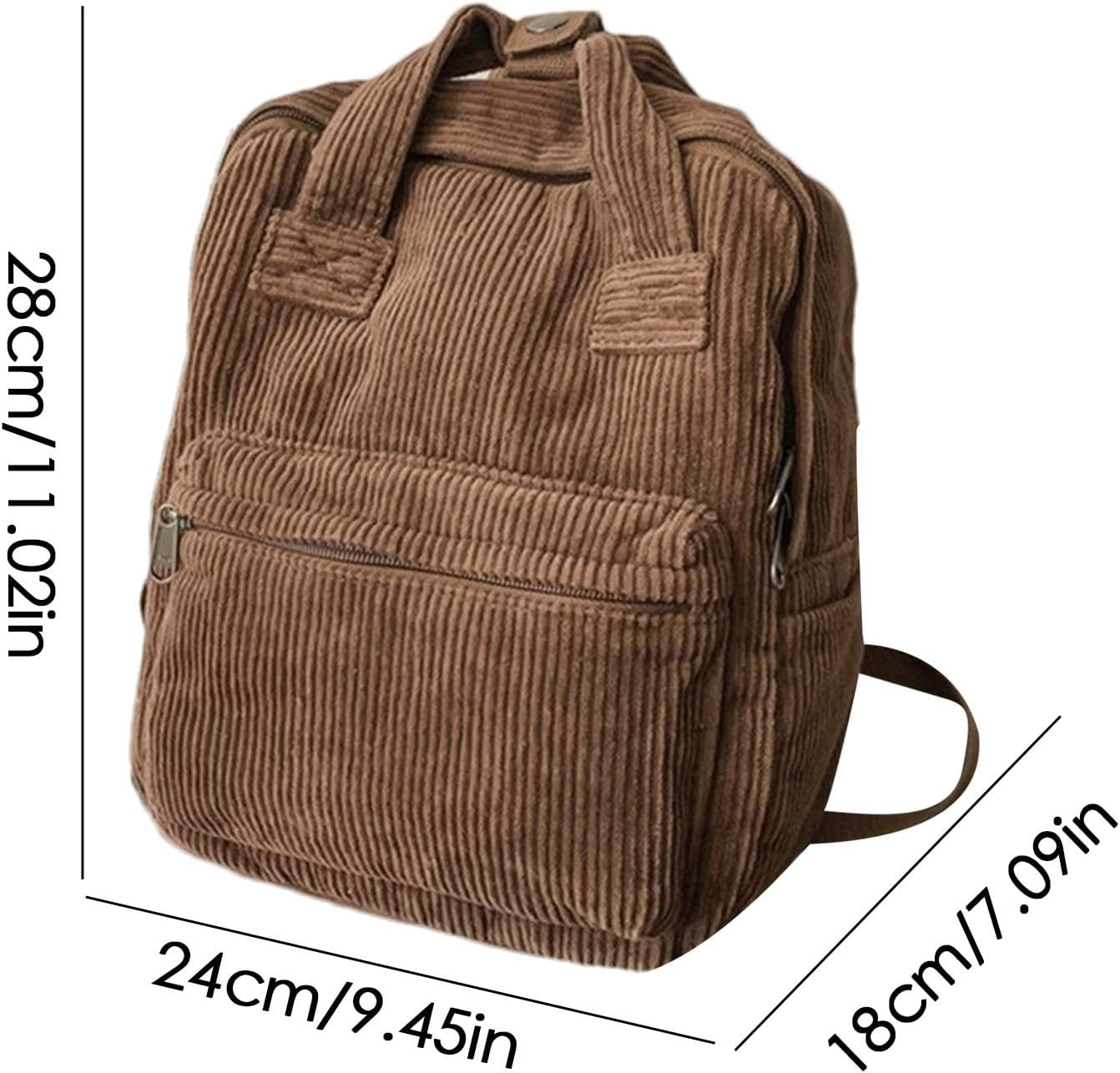 Large Corduroy Bookbag, Corduroy Laptop Backpack, Book Bag Purse with Handle, Laptop Bag for Girls, Aesthetic Backpack, Small Backpack Purse, Large Capacity for High - Brown image number 6