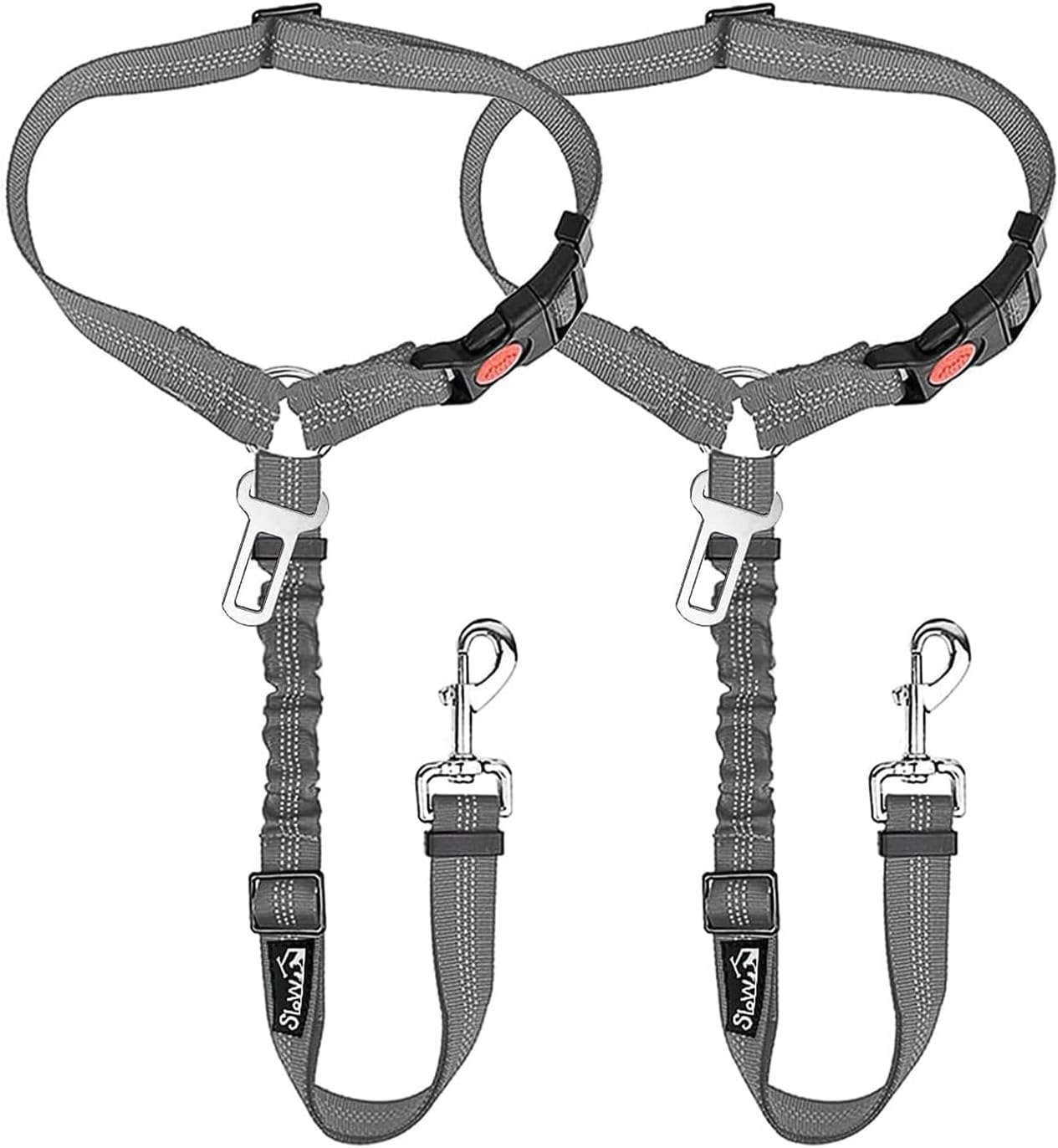 Lyfengdeam Dog Seat Belt for Car, 2 Pack Dog Car Harness Seatbelt Adjustable with Elastic Bungee Buffer, 2 in 1 Pet Car Leash Headrest Restraint Dog Reflective Safety Tether (Black)