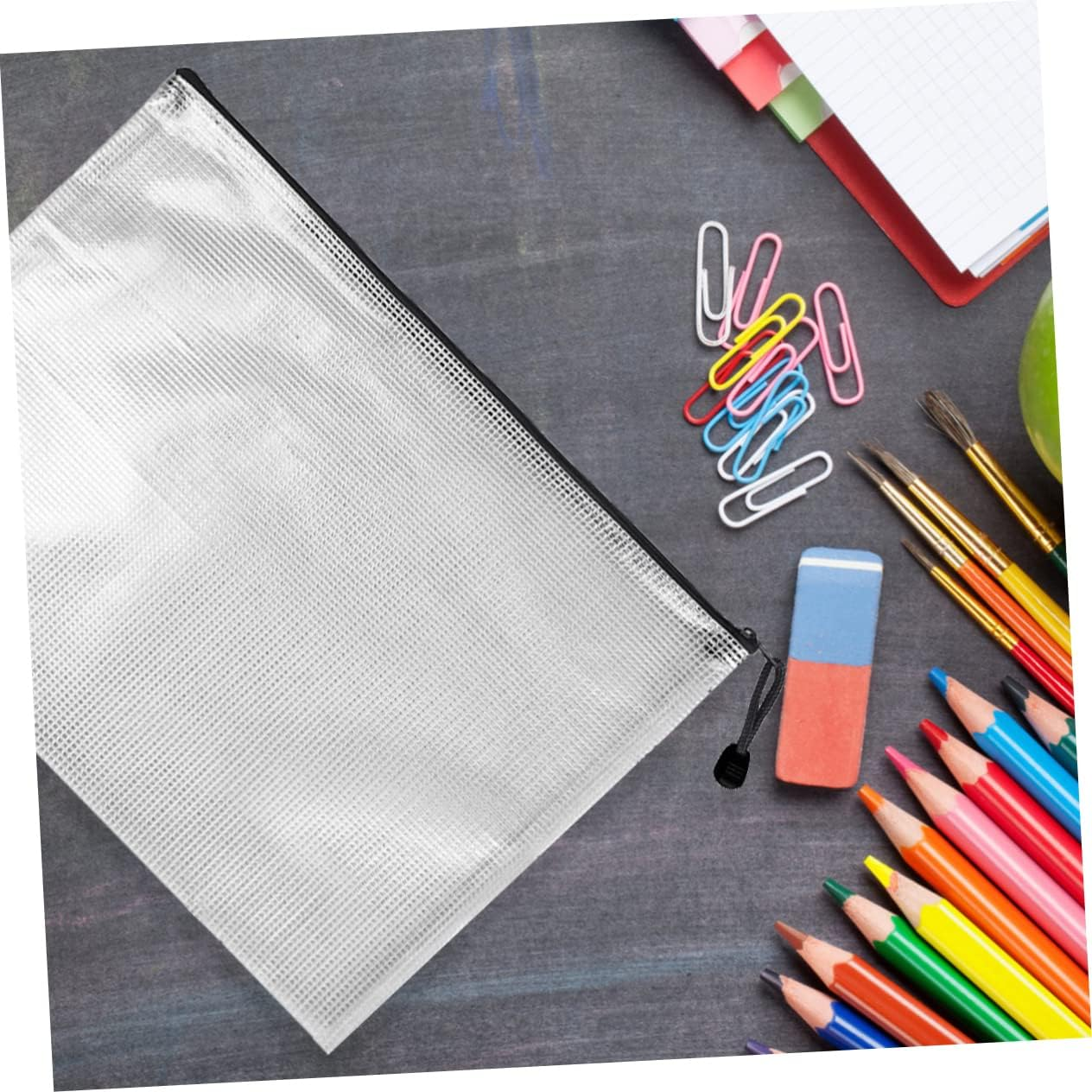 NAMOARLY 10Pcs Mesh Zipper Pouches Document Bags Plastic Folders for Office Large Storage Zip File Bags image number 1