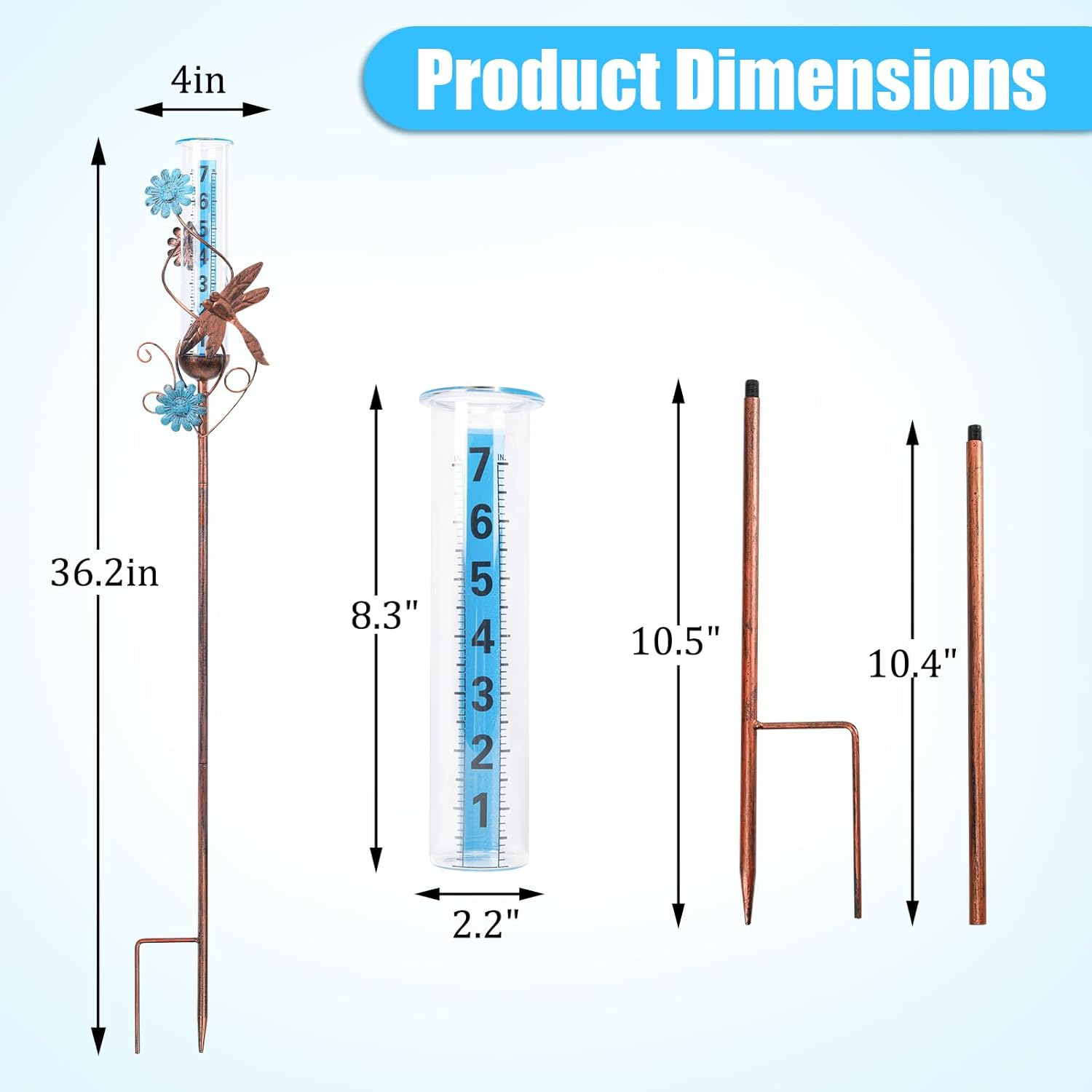 Rain Gauge Outdoor - Freeze Proof Rain Gauges Outdoors Best Rated, 36 Inch Dragonfly Decorative Rain Gauge Garden Stake for Yard Outdoors Fence Decoration image number 6