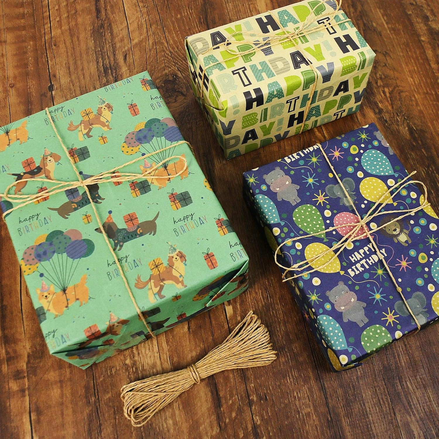 ZCOINS 8 Sheets Birthday Gift Wrapping Paper 70 X 50 CM with Hanging Tags Strings Tapes Recyclable DIY Present Wrapping Kraft Paper for Kids Women Men Birthday Baby Showers Kids Crafts Holidays image number 3