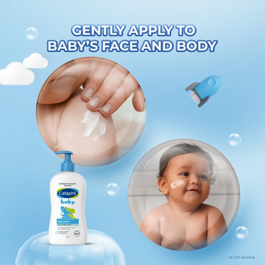 CETAPHIL Baby Daily Body Lotion 400Ml, with Shea Butter & Glycerin, Hypoallergenic, Designed for Baby'S Sensitive Skin, Dermatologist Tested (Pack of 2) image number 4