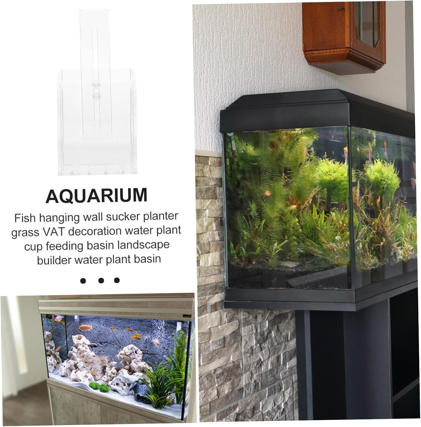 WEKAMOS Water Plant Holder Acrylic Small Aquatic Plant Cup Hanging Planter Pot Suitable for Fish Tank Aquariums with Suction Cup for Aquatic Pets image number 1