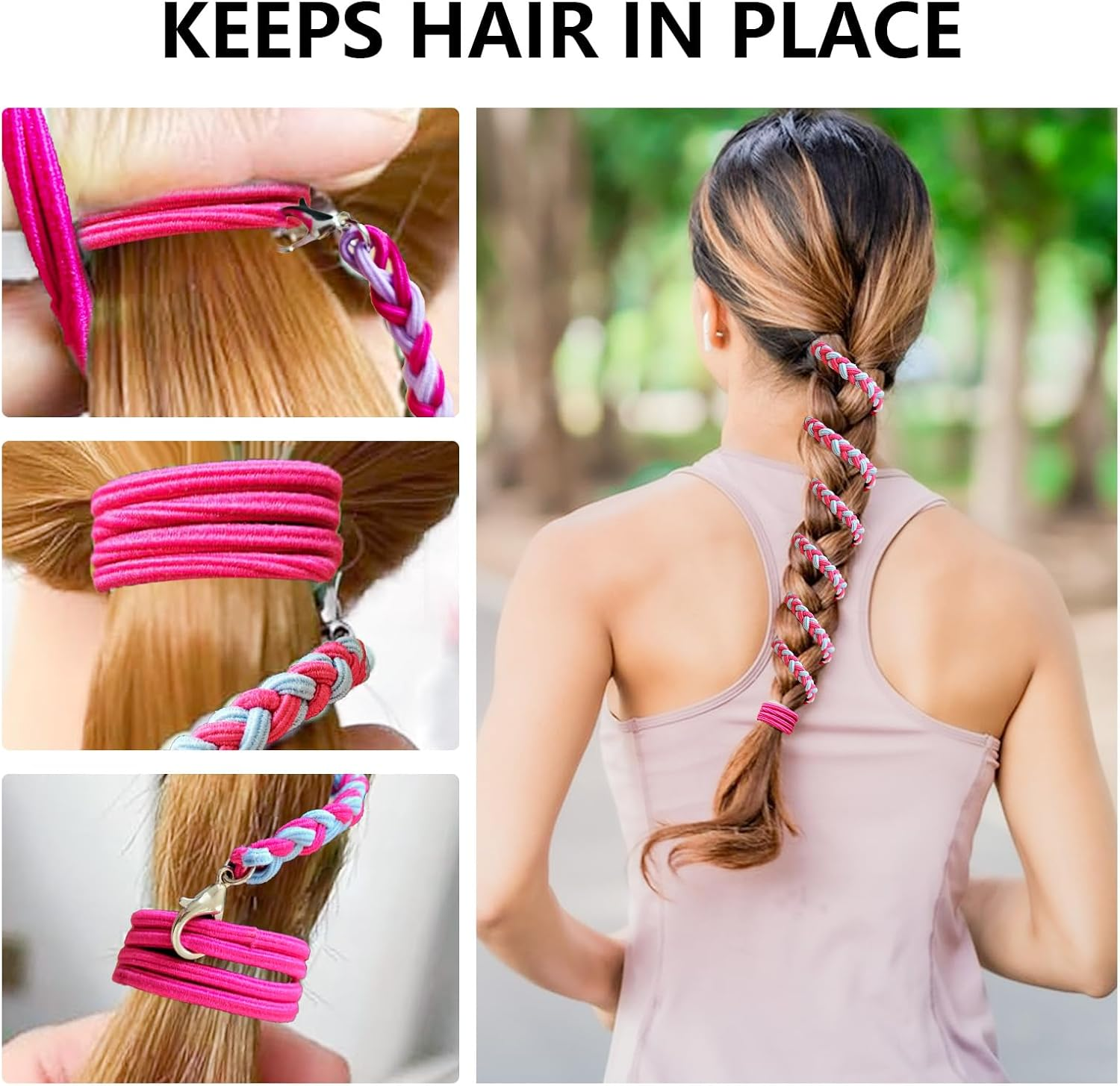 3 Pcs 25" Spiral Braided Hair Ties for Sports,No Damage, Non-Slip Elastic Ponytail Holders for Women Girls,Riptie Hair Bands for Gym, Yoga,Beach Activities(Mix Color) image number 5