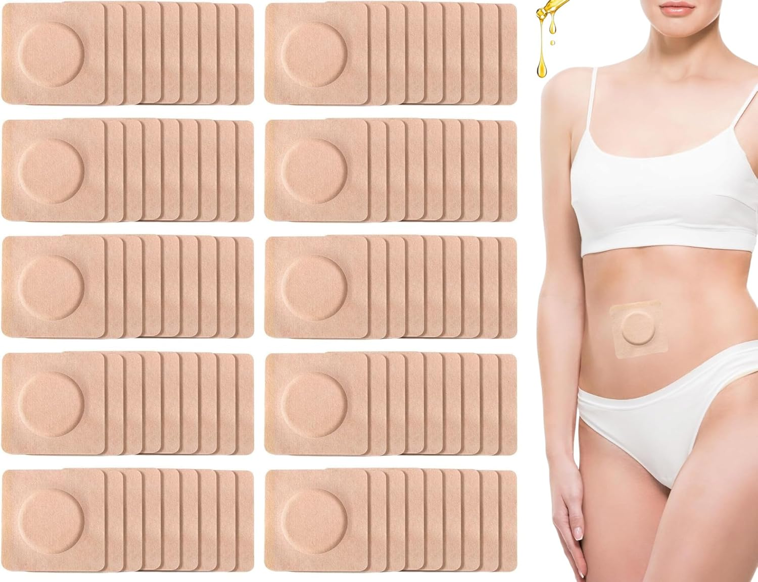 100Pcs Castor Oil Pack Wrap for Belly Button, 2 Inch Self-Adhesive Castor Oil Patches, Highly Absorbent Belly Button Patches for Work Sleep, Oils Not Included image number 3