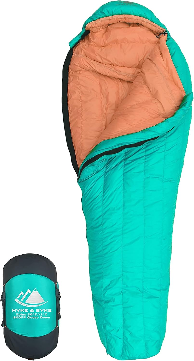 Hyke & Byke Eolus 30 F Hiking & Backpacking Sleeping Bag - 3 Season, 800FP Goose down Sleeping Bag - Ultralight - Blue/Lime Green - 87In - Long image number 5