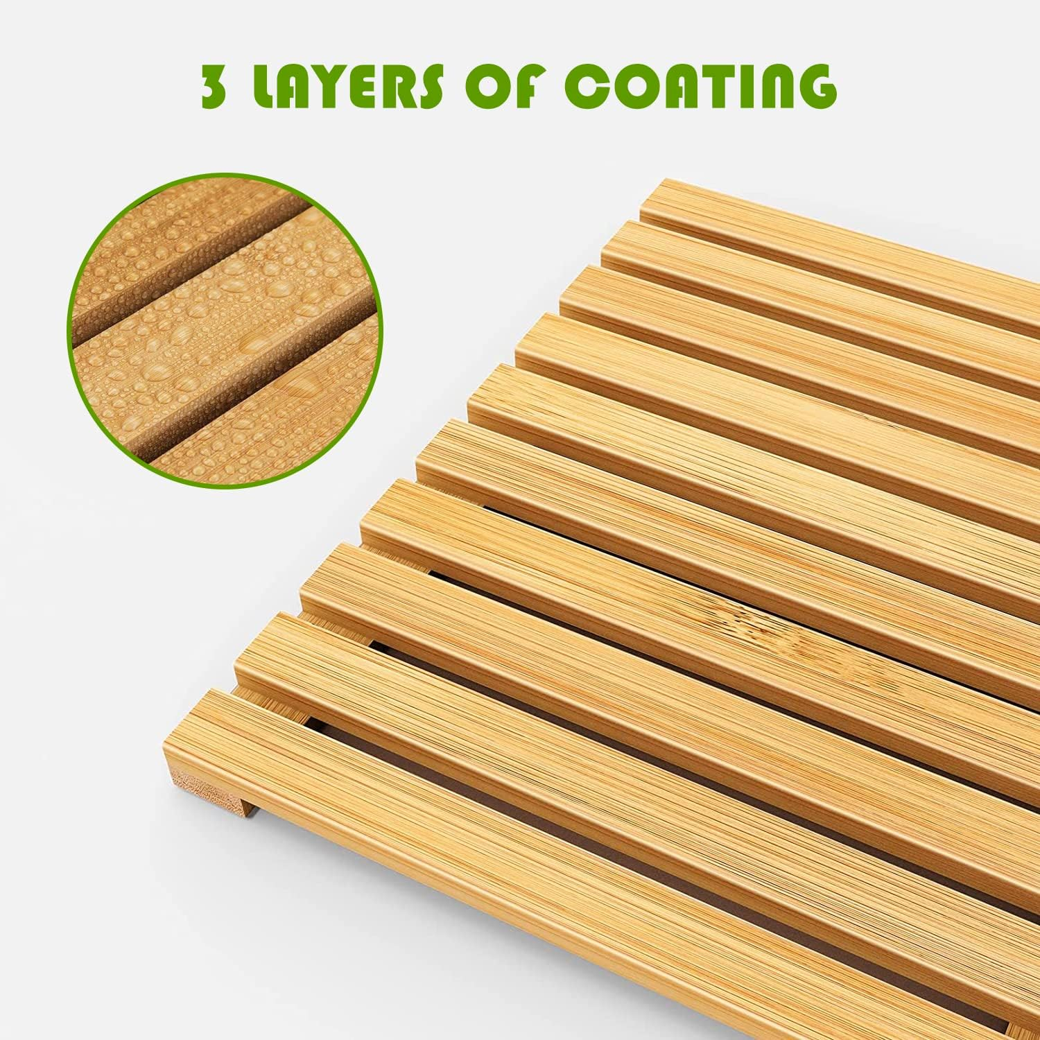 Clevinger Bamboo Bath Mat, Non Slip Shower Mat for Bathroom,Sturdy Waterproof Wooden Floor Duck Board Easy Storage,Standard Mat Bathroom Showers, Bathtubs, Floors, Indoor and Outdoor Use Color HO0268 image number 1