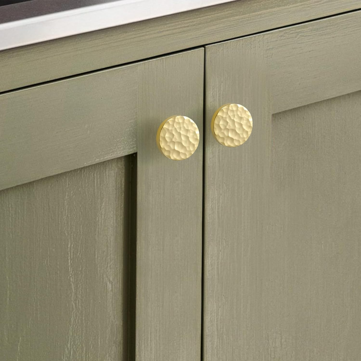 KOPPALIVE 10-Pack Modern Gold Cabinet Knobs, Hammered Solid Brass Drawer Knobs, round Dresser Drawer Pulls and Handles, Kitchen Cabinet Hardware, Diameter 1-3/16 Inch - 5, Matte Black image number 5