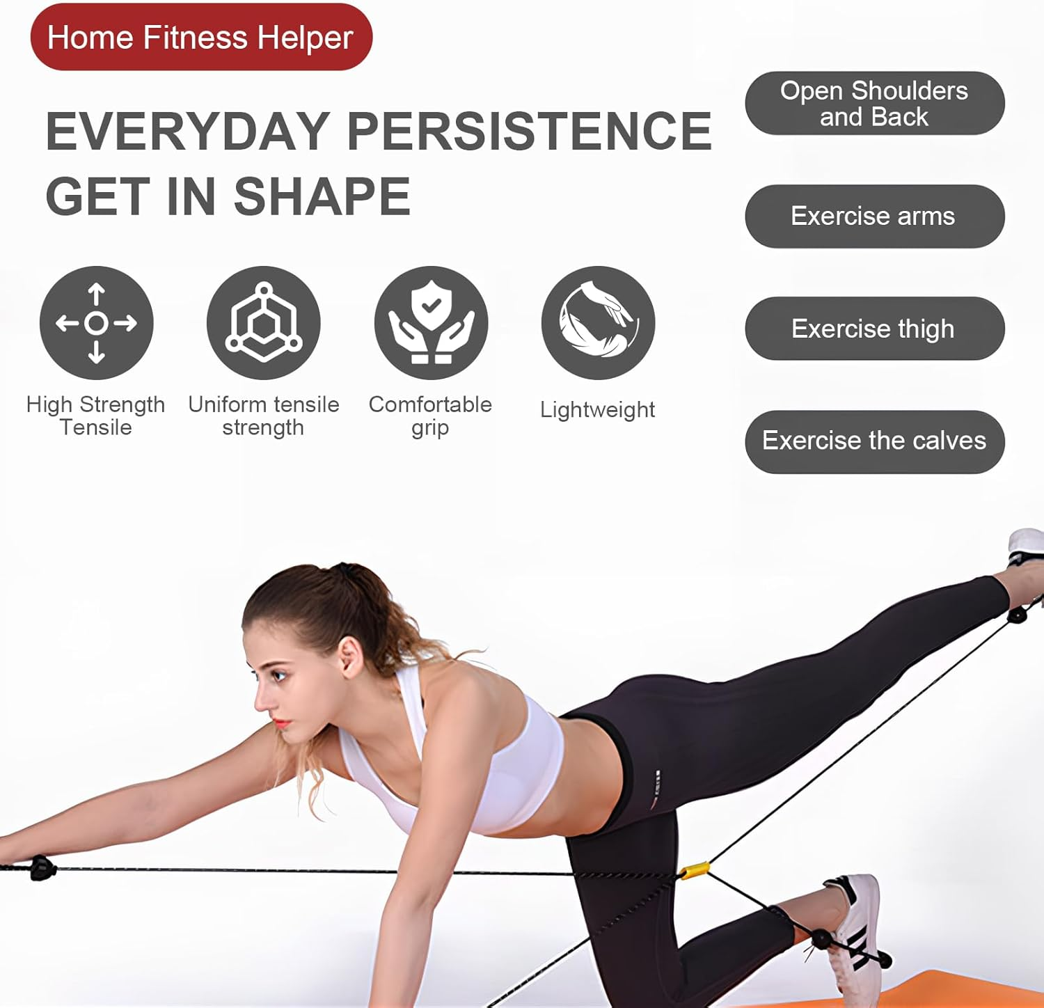 Naapesi Women'S Pilates Coreplus Reformer Kit Pilates Band with 4 Rings Fitness Equipment for Muscle Building & Flexibility (Black) image number 6