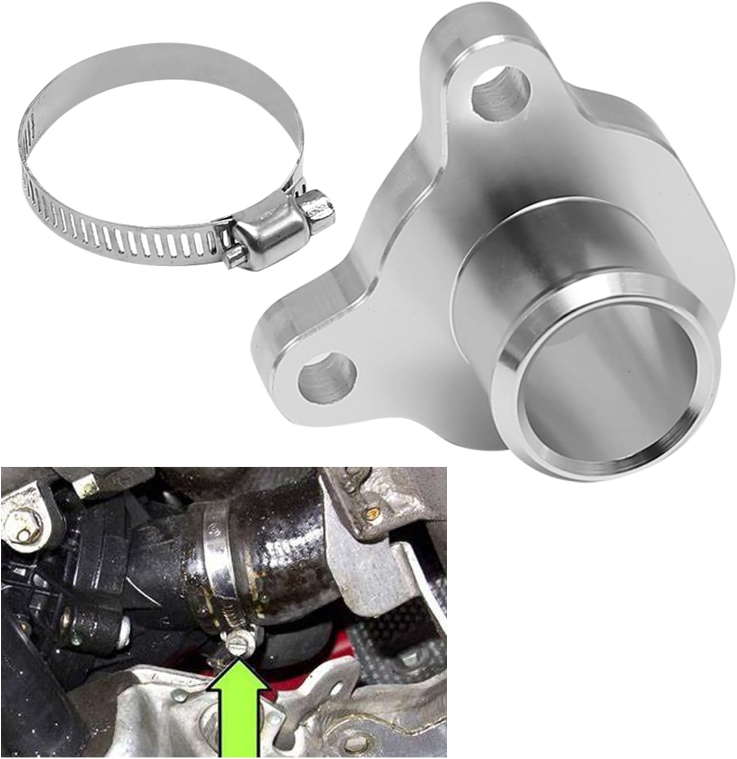 Aluminum Water Hose Fitting with Clamp, Engine Coolant Outlet Hose Fitting Replacement for BMW Engine N54 N53 N52 N51 Replaces #11537541992, 11537544638 image number 1
