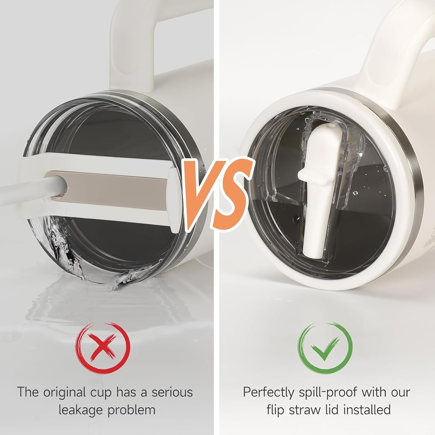 40 Oz Tumbler Flip Straw Lid Replacement Fit for Stanley Quencher, Leak-Proof Splash Resistant Tumbler Lids,Reusable Tumbler Cover for Stanley Cup (2 Pack Cream White) image number 2