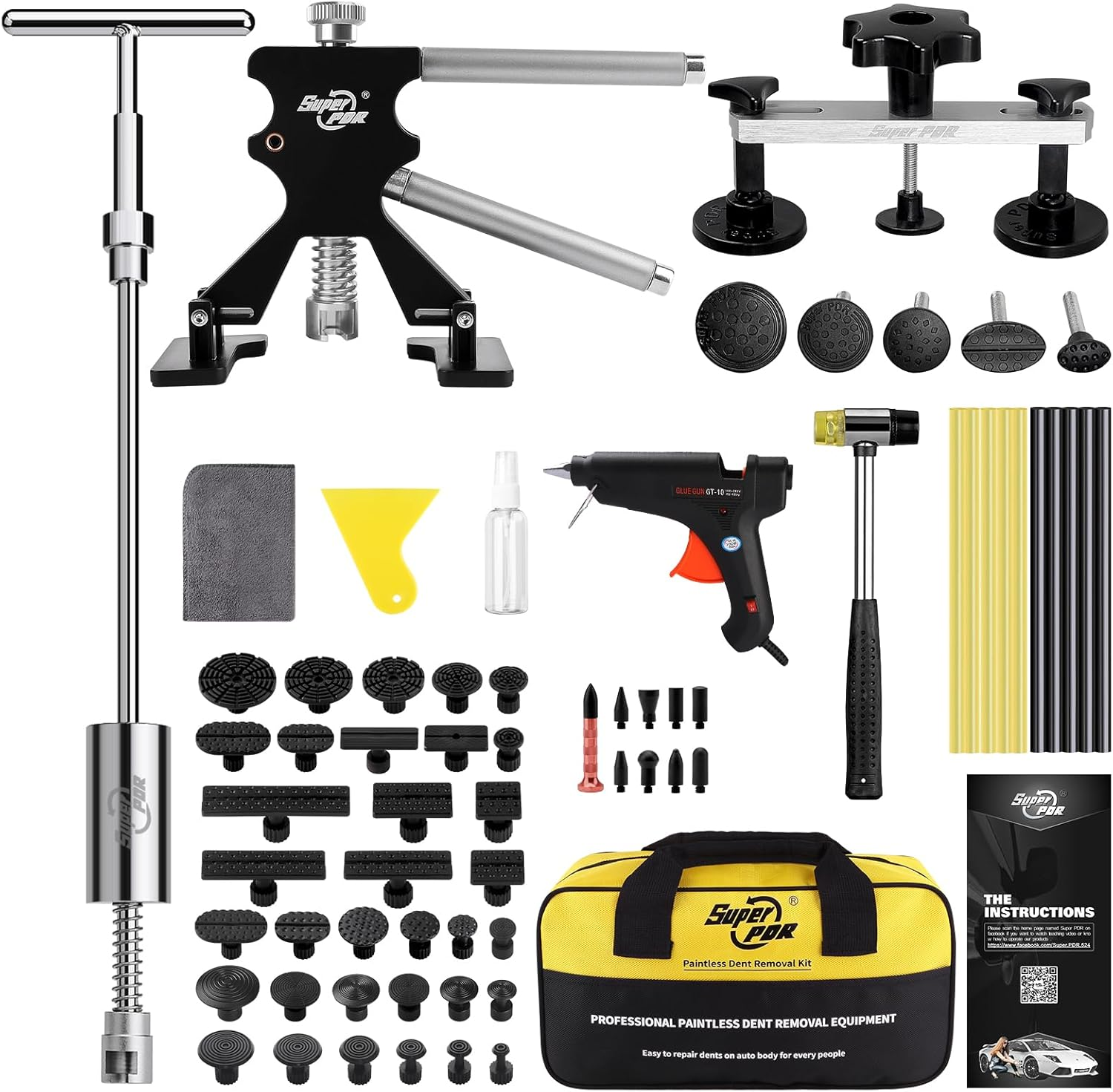 Super PDR Car Dent Puller Kit 75Pcs, Paintless Dent Repair Kit with Bridge Dent Puller and 2 in 1 T-Bar Puller for Repair Work of Big Dents, Small Dents, Dings and Hail Damage image number 1