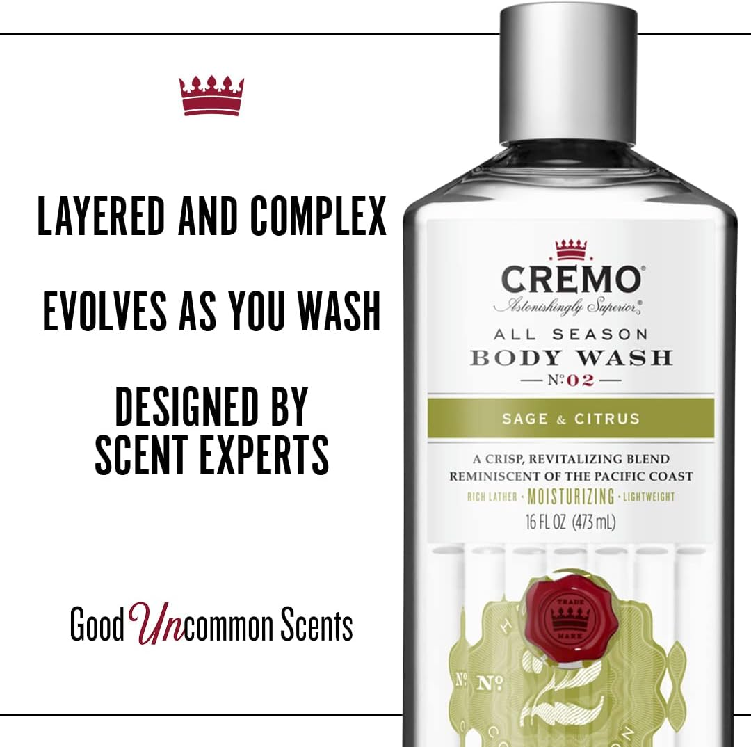 CREMO - Moisturising Body Wash for Men | Revitalising Shower Gel | Sage & Citrus Fragrance | 473Ml image number 1