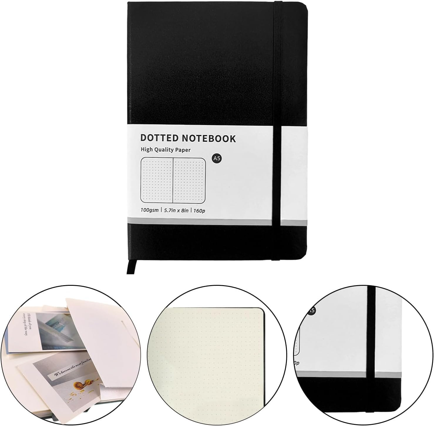 OSYLICT Bullet Dotted Journal Notebook,A5,100 GSM Thick Paper,Hardcover Notebooks for Journaling, Study Tracking and Travel Planning.For Women Men Office Home School Supplies(Black) image number 6