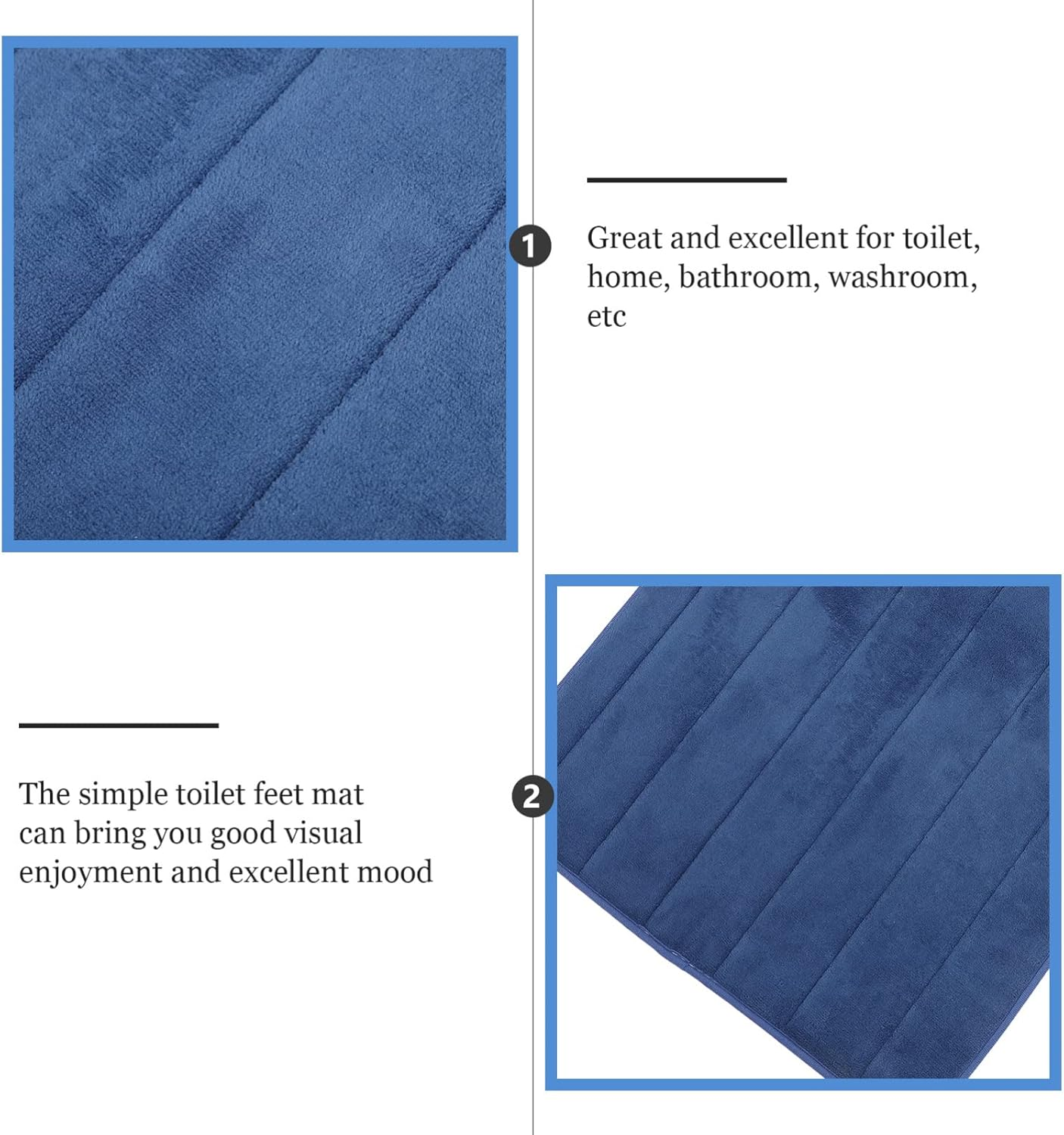 Luxshiny Bathroom Mat U-Shaped Design Toilet Rug Bathroom Toilet Mat Anti-Slip Bathroom Mat Suitable for Bathroom Floors Bathtub and Shower Cubicles（Blue） image number 5