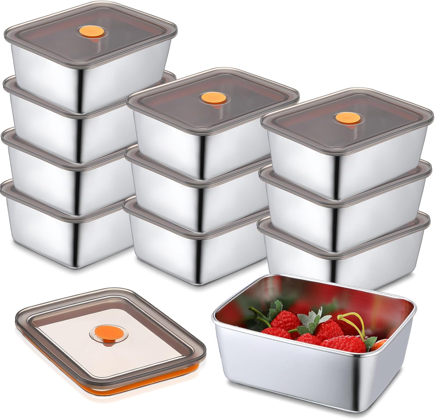 10 Set Stainless Steel Food Containers with Lids 20 Oz Metal Marinating Snack Containers Box for Lunch, Leftovers, Dishwasher & Freezer Safe image number 2