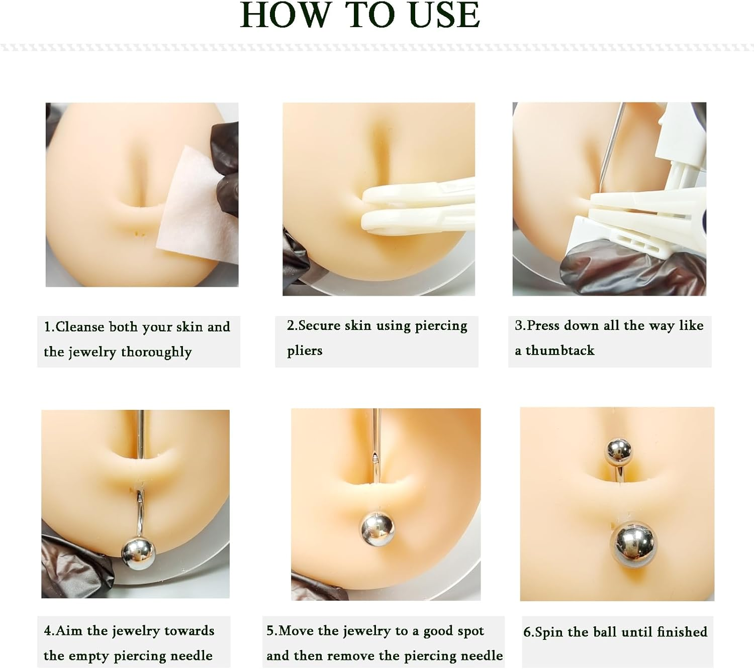 Belly Button Piercing Kit - Lip Navel Dermal Nipple Self Piercing Gun Professional Tools with Hollow Needle Studs Piercer Clamps at Home image number 3