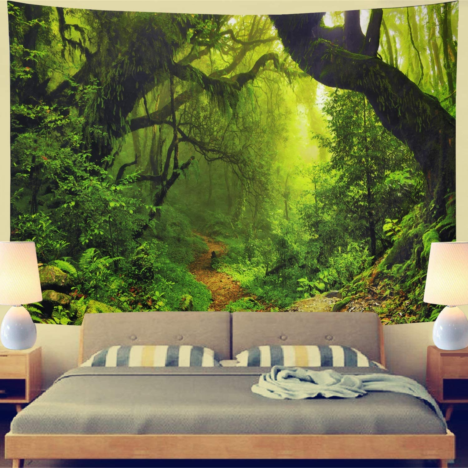 Leofanger Misty Forest Tapestry Magical Nature Green Tree Wall Tapestry Rainforest Landscape Tapestry Wall Hanging Bohemian Psychedelic Tapestry for Bedroom Living Room Dorm (70.8 &times; 92.5 Inches) image number 6