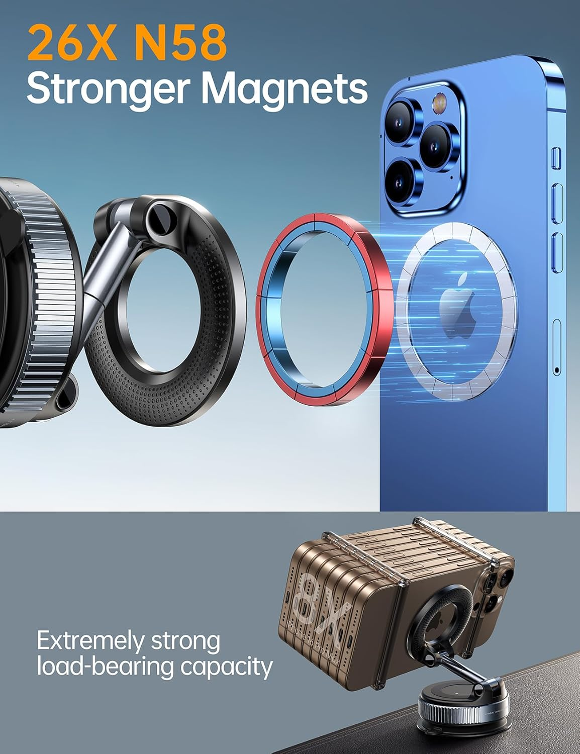 Car Phone Holder Mount for Magsafe Car Mount【Powerful Suction】 Magnetic Phone Holder for Car, 360&deg; Adjustable Suction Cup Phone Mount Cell Phone Holders for Your Car for Iphone 17 16 15 14 13 12 image number 5