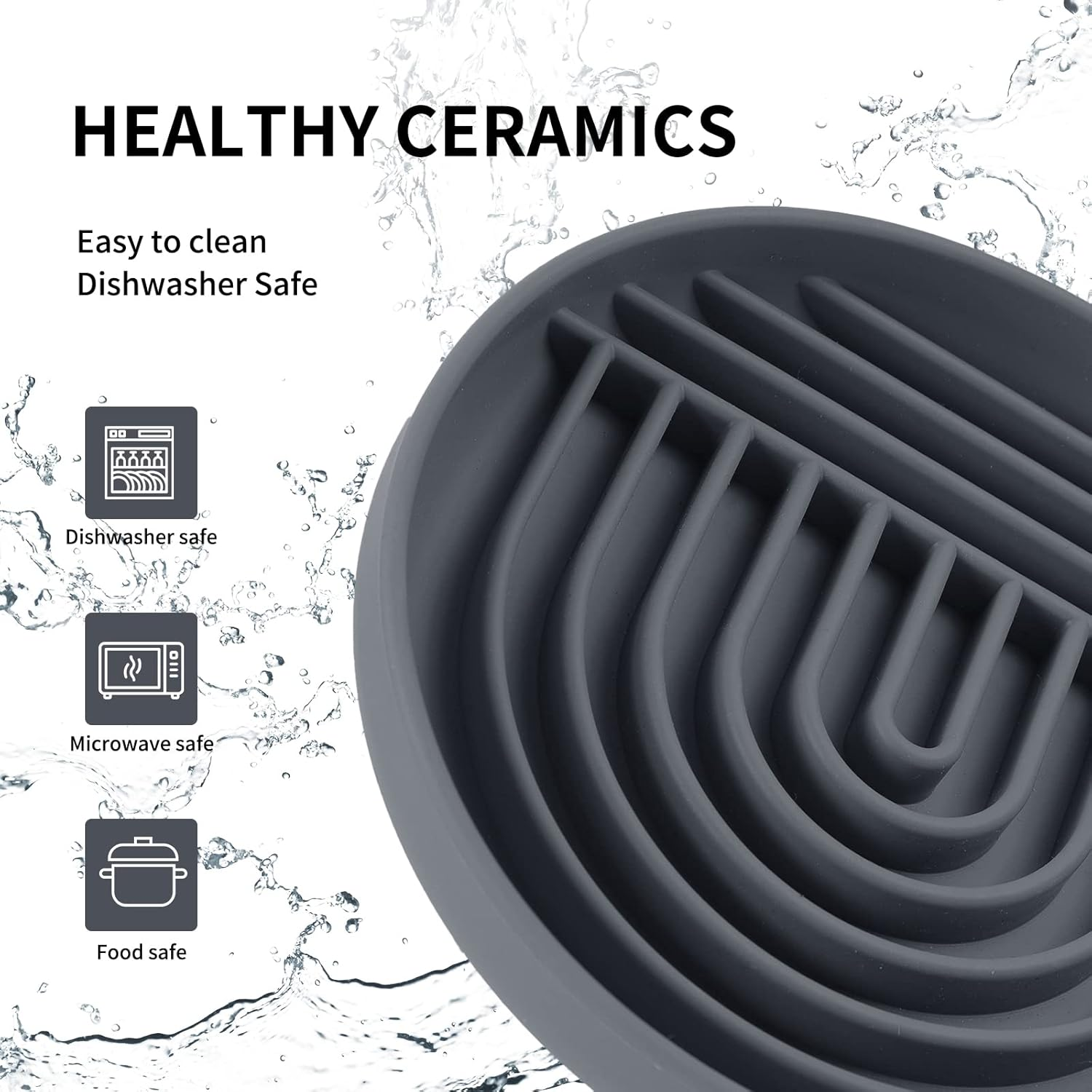 NOYAL Slow Feeder Dog Bowl Silicone Puzzle Bowl Lick Mat Preventing Choking Dogs Bowl Anxiety Relief Dark Grey - Light Blue image number 4