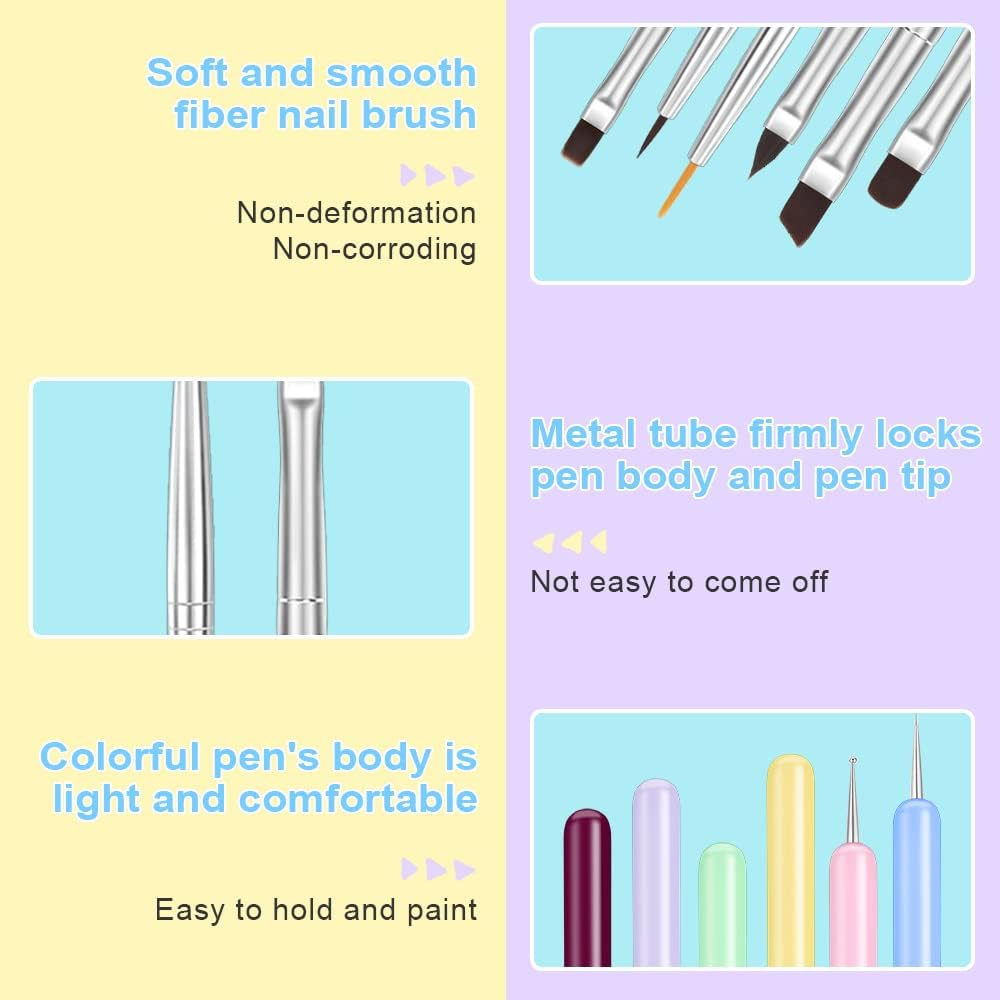 URAQT Nail Art Brushes Set, 6PCS Acrylic Nail Brush, Nail Art Pens Double Ended Nail Dotting Tools, Professional Manicure Drill Drawing Brush Nail Art Tools for DIY Nail Art Designs image number 2
