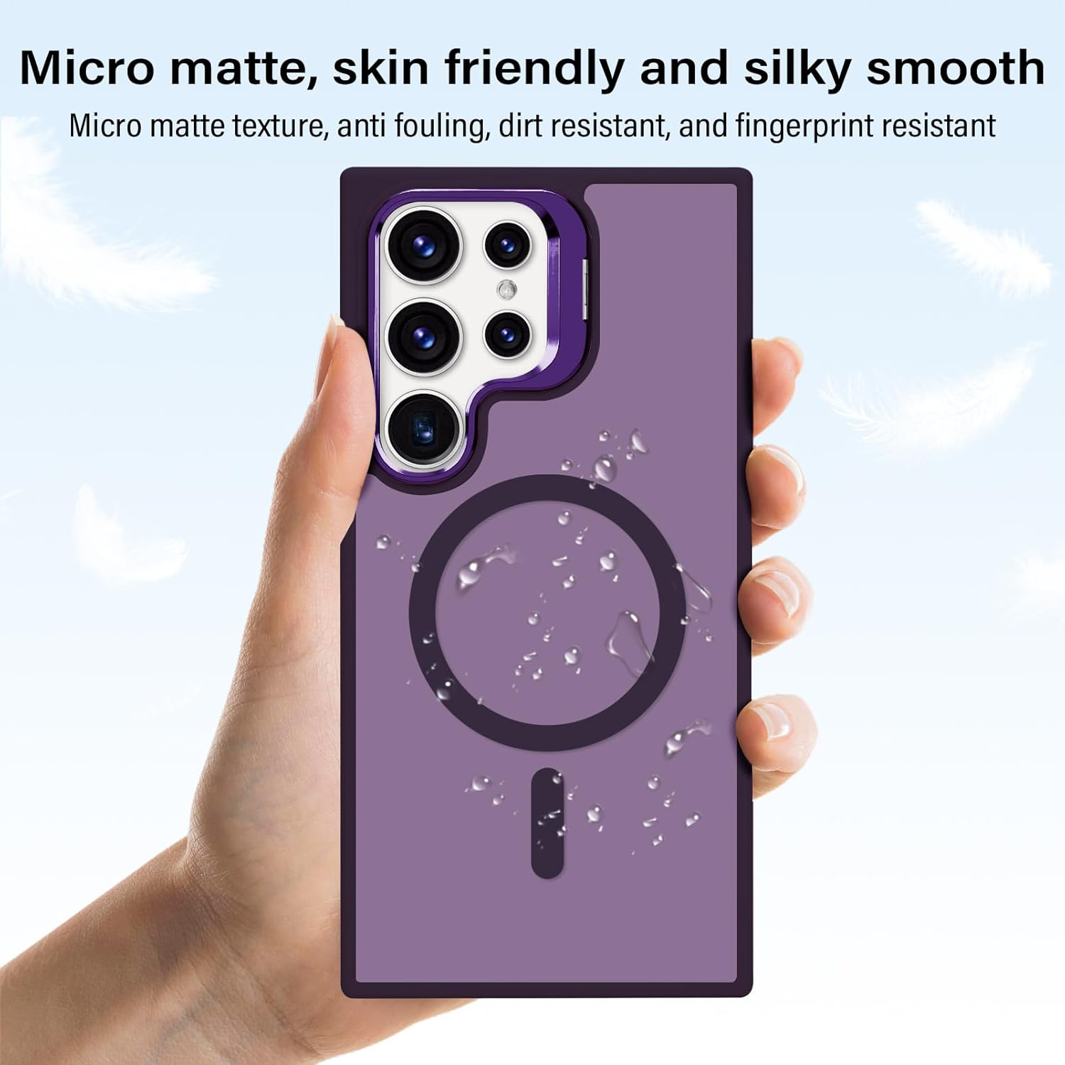 Tcaraersing for Samsung Galaxy S24 Ultra Magnetic Case with Stand [Compatible with Magsafe] Built-In Camera Ring Holder Stash Kickstand Slim Matte Frosted Cover Anti-Fingerprint, Translucent Purple image number 4