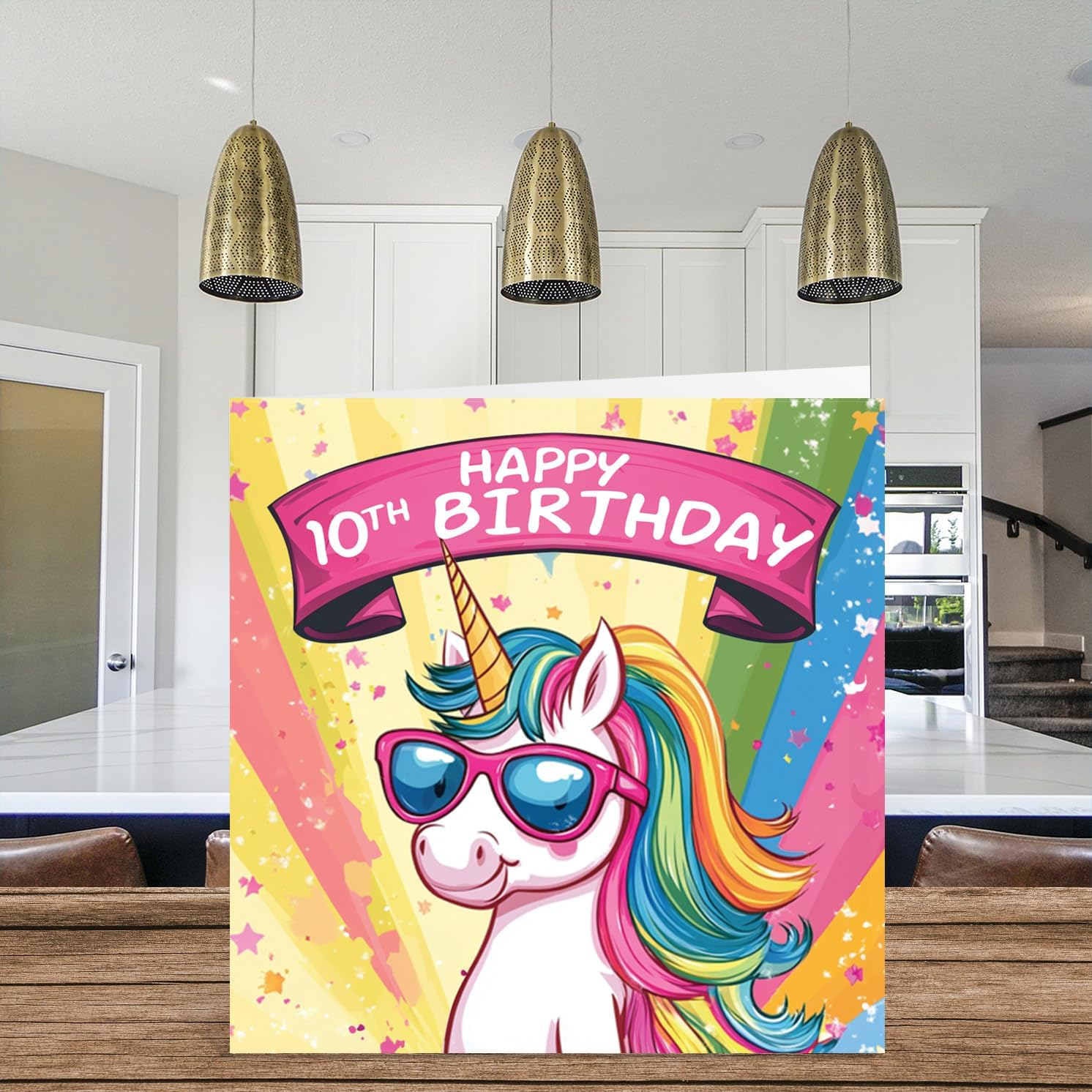 10Th Birthday Card Girls - Cool Unicorn Sunglasses - Unicorn Birthday Card for 10 Year Old Girl, Age 10 Birthday Cards Tenth Birthday Card, 145Mm X 145Mm Cute Greeting Card image number 1