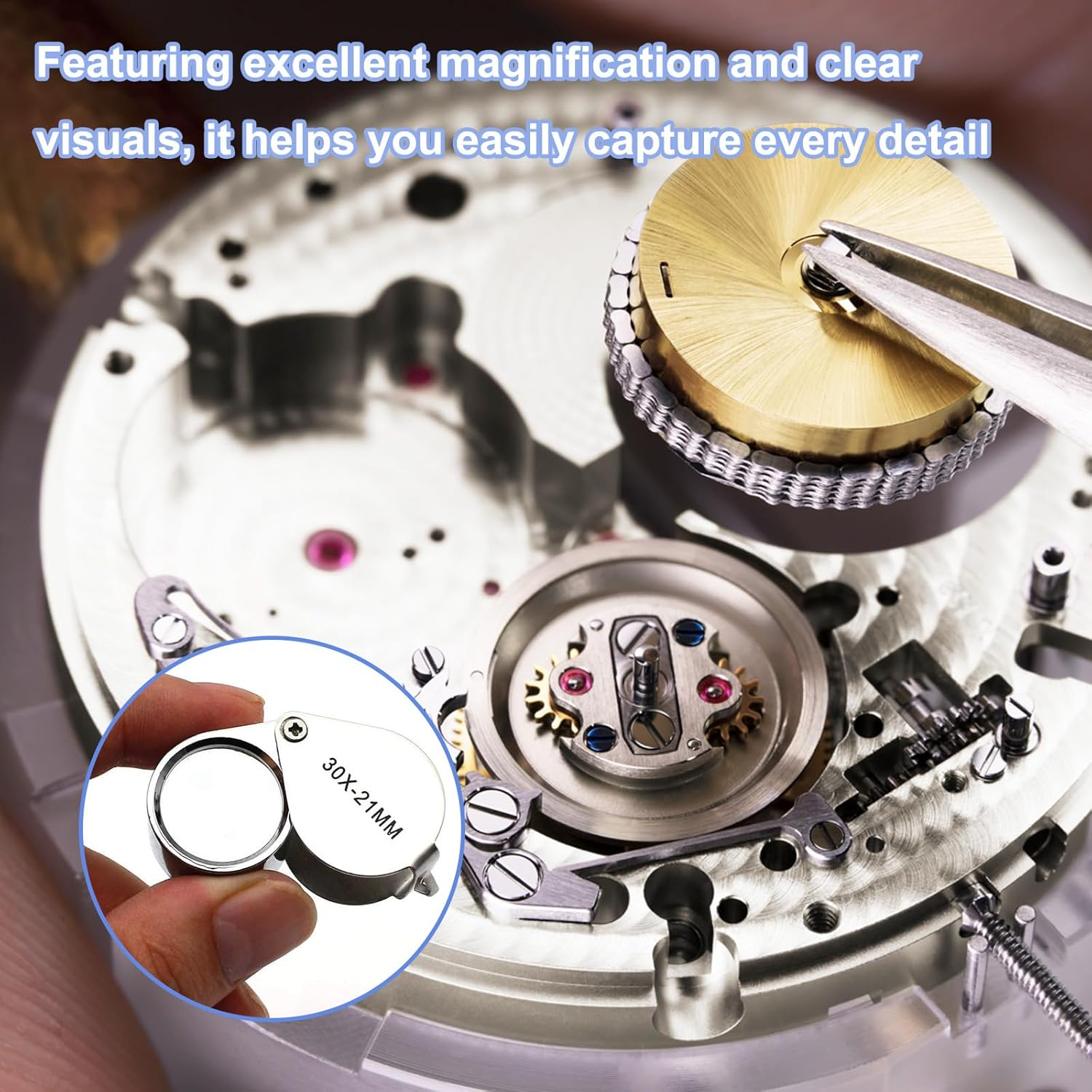 3 Pcs Jewellers Loupe, 10X, 20X and 30X Magnifier, Loupe Magnifier, Folding Handheld Magnifying Glass for Jewelry Recognition, Scientific Documents, Newspaper and Book Reading image number 4