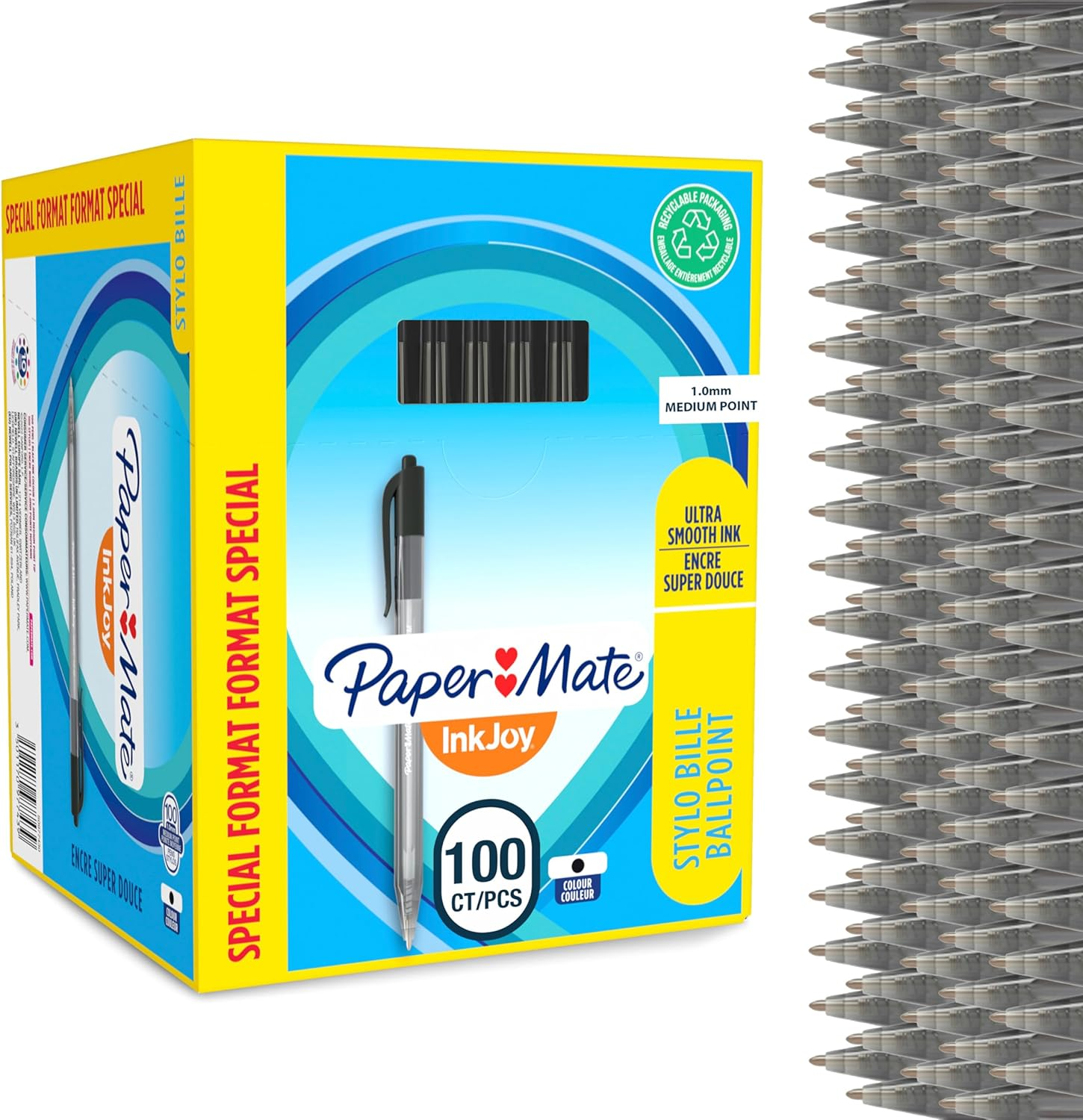 Paper Mate Inkjoy 100RT Retractable Ballpoint Pens | Medium Point (1.0Mm) | Black | 20 Count