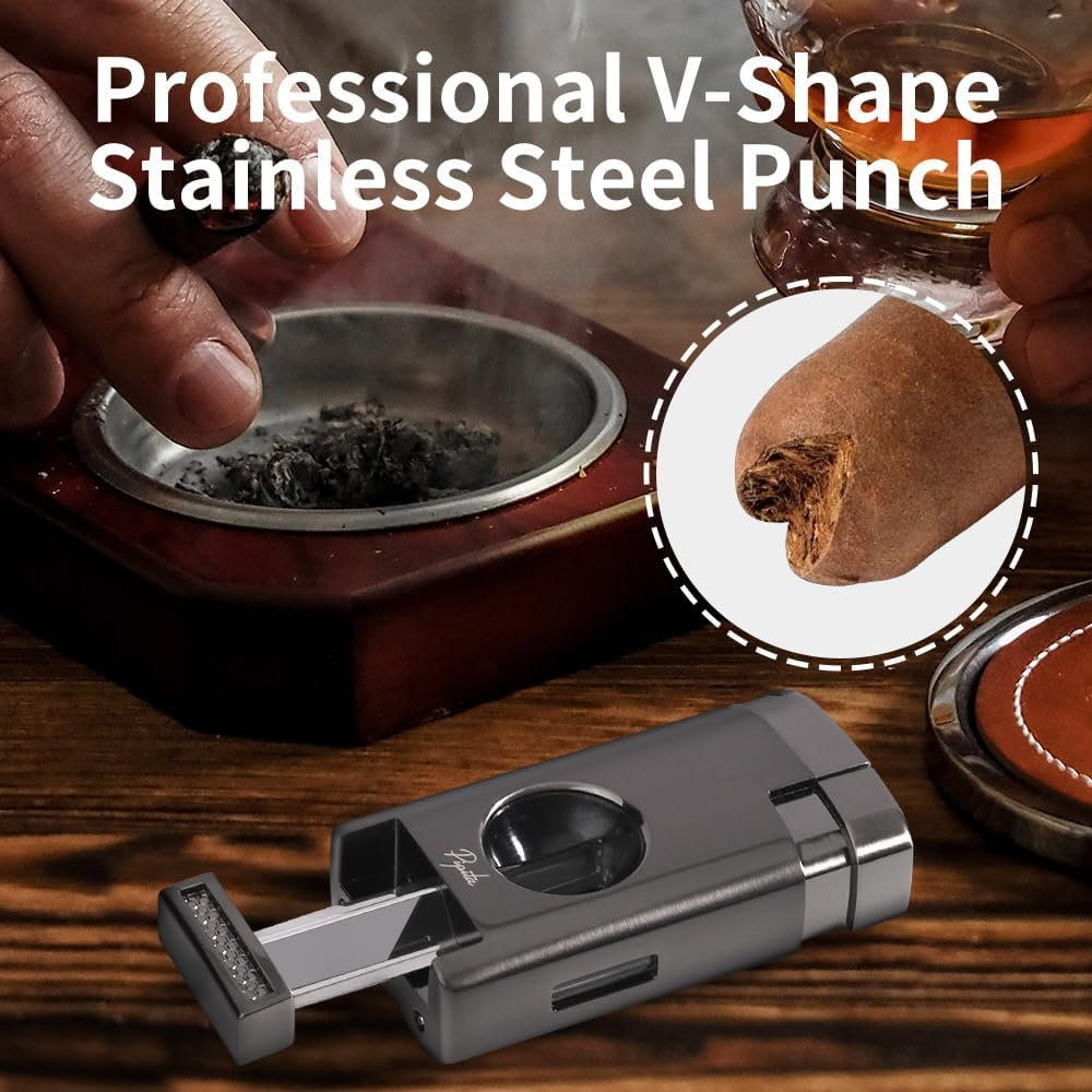 PIPITA Torch Lighter 3 Jet Flame Refillable Butane Gas Lighter with Punch Metal Pocket Lighter (Without Gas) (Dark Grey) image number 1