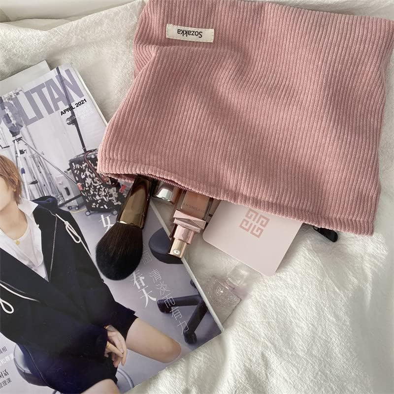 LYDZTION Velvet Makeup Bag Cosmetic Bag for Women,Large Capacity Canvas Makeup Bags Travel Toiletry Bag Accessories Organizer,Pink image number 3