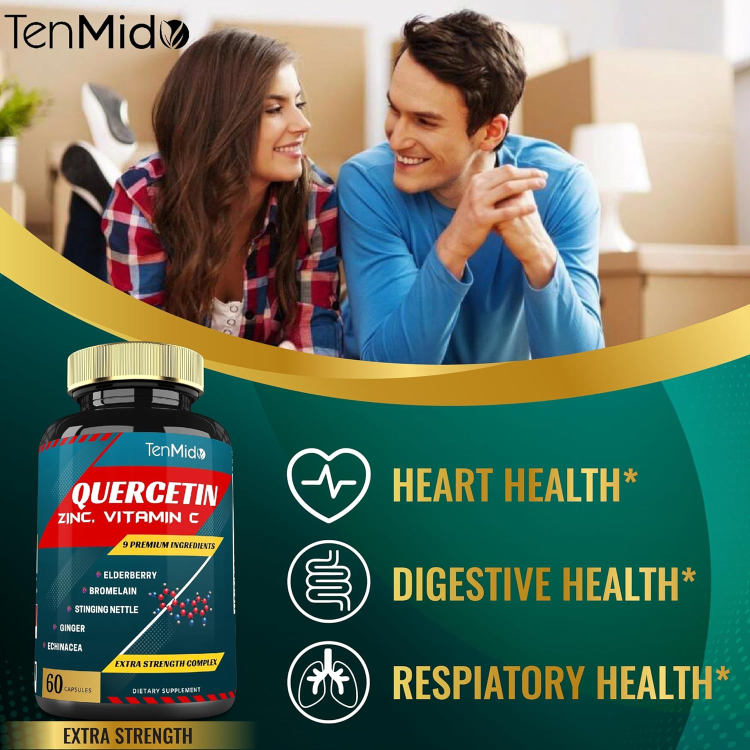 Quercetin Extract Capsules with Vit C, Elderberry, Bromelain, Ginger, Echinacea, Pepper - 60 Capsules, 2 Months Supply image number 3