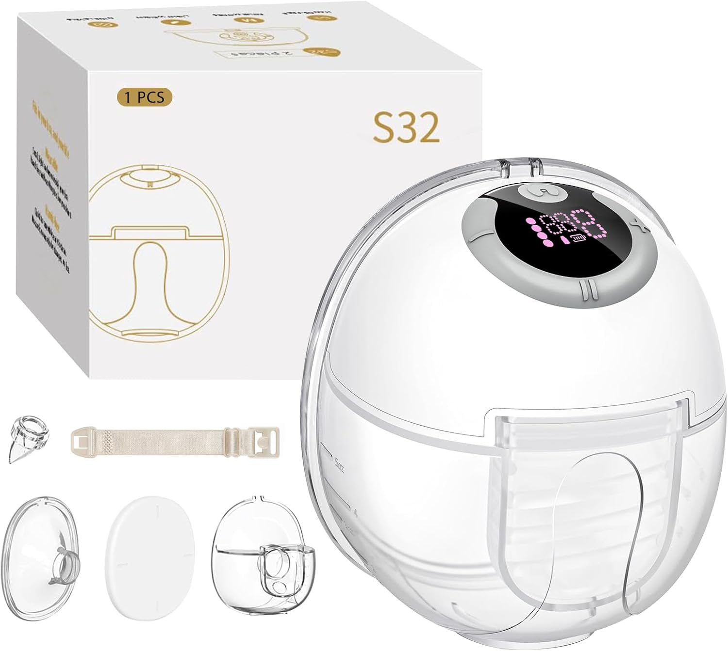 Wearable Breast Pump, Necomi S32 Hands Free Breast Pump, for Breastfeeding with Memory Function, 4 Modes and 9 Levels, Portable Wireless Breast Pumps - 24Mm,1 Pack image number 6