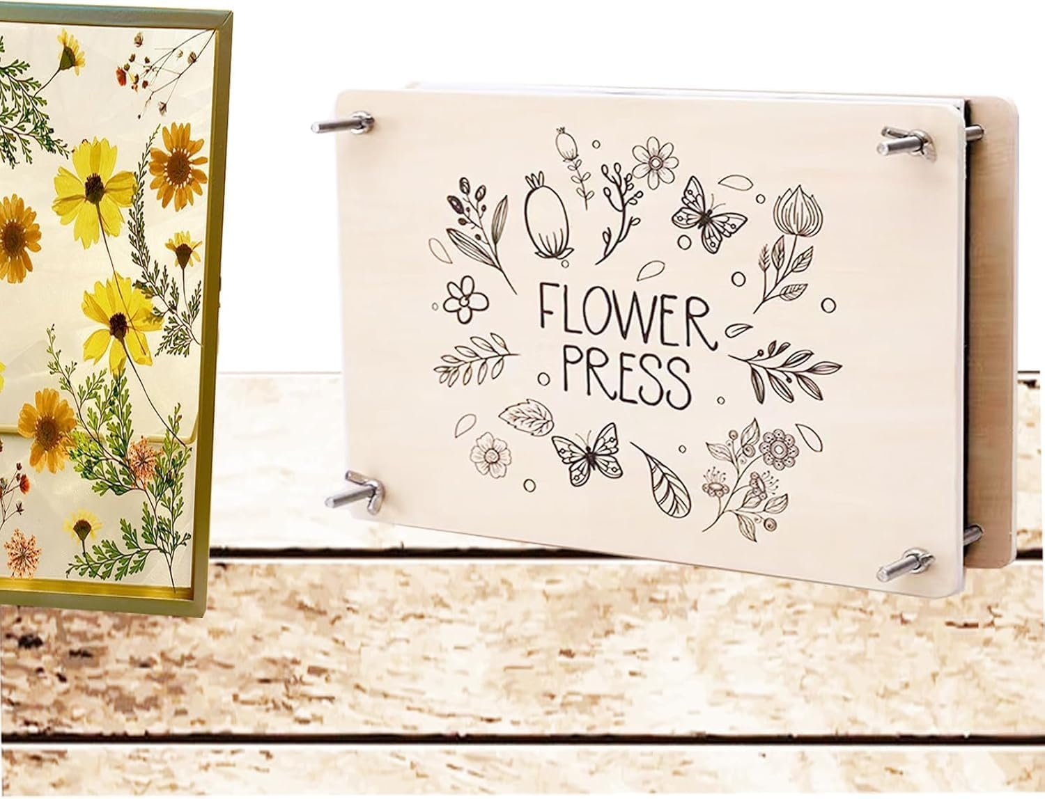 XICEN Flower Pressing Kit, 10 Layers Wooden Press for Adults, Making Dried Flowers, DIY Crafts (Beige-30X21Cm, Non-Foldable) image number 3