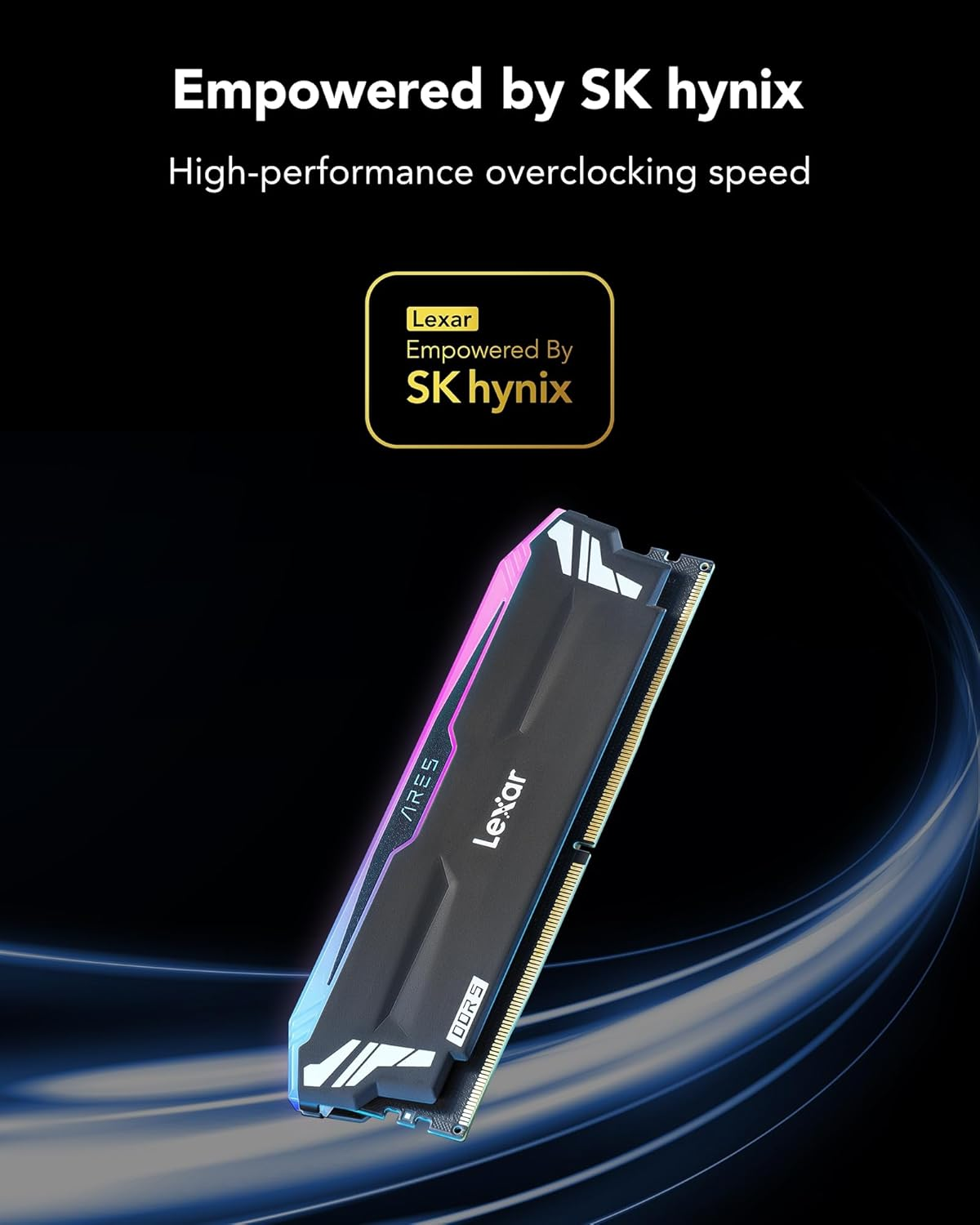 Lexar ARES RGB DDR5 RAM 32 GB Kit (2X16 GB) 7200 Mhz, 288-Pin UDIMM Desktop Memory, PC Gaming Computer Memory for XMP 3.0/AMD Expo, Empowered by SK Hynix, CL34-42-42-84, 1.4V