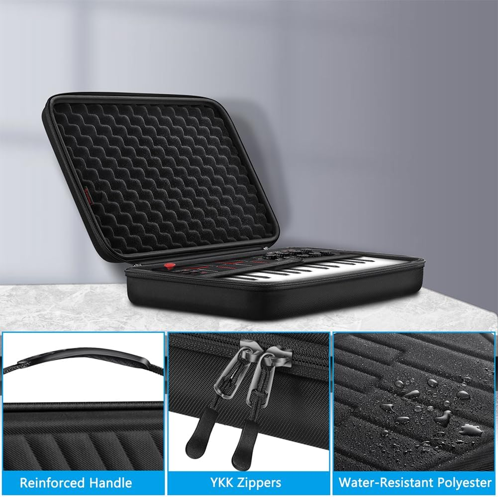 FINPAC Semi-Hard Carrying Case for AKAI Professional MPK Mini MKII & MK3 & MPK Mini Play | Alesis V Mini 25 Key USB MIDI Keyboard Controller Case with Cable Slot for Business, Travel (Black)