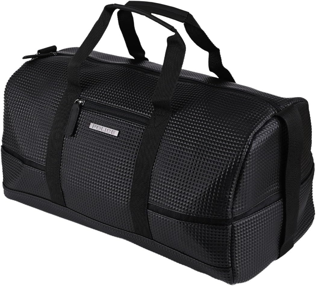 Police Faux Leather Travel Bag for Men and Women, Work Bag for Gym, Weekend, Duffle Bag Black, Black, Hand Luggage, Black, Hand Luggage image number 6
