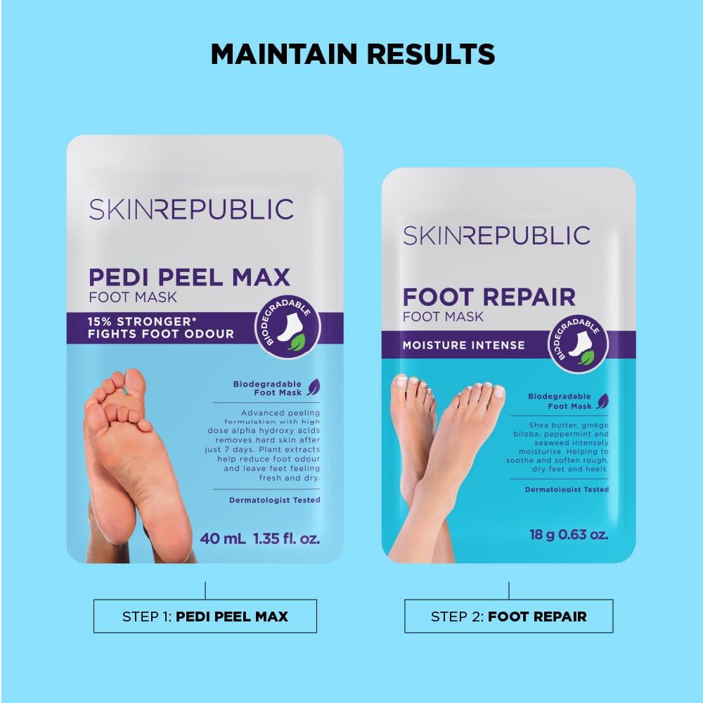 Skin Republic Pedi Foot Peel Max | 15% Stronger Acids for Removing Severely Dry Skin & Cracked Heels | Effectively Eliminates Foot Odour (Pack of 1)