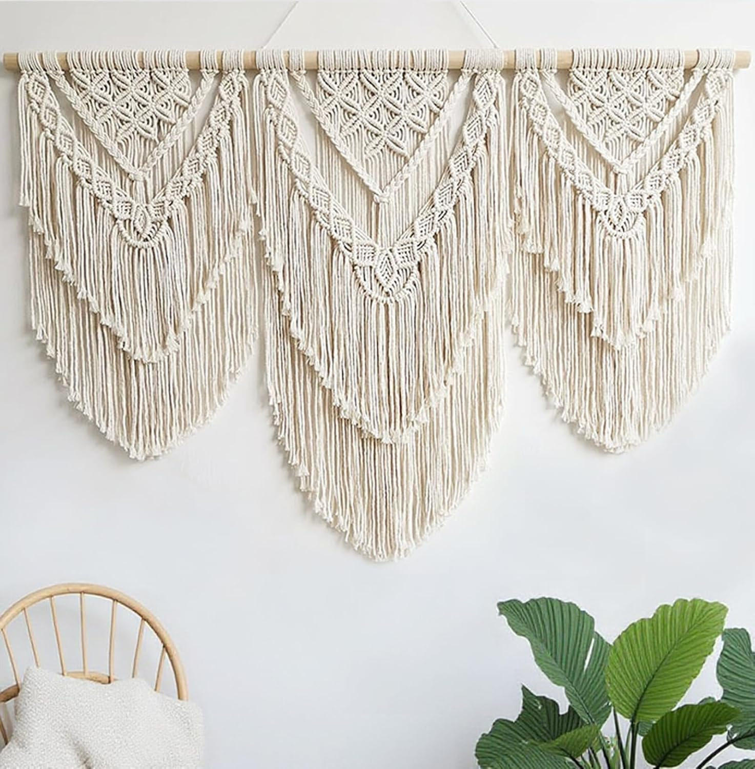 Large Handmade Boho Macrame Wall Hanging Tapestry - Chic Bohemian Woven Home Decor Art for Living Room, Bedroom, and Wedding Parties(Double Layer,43''*32'') image number 5
