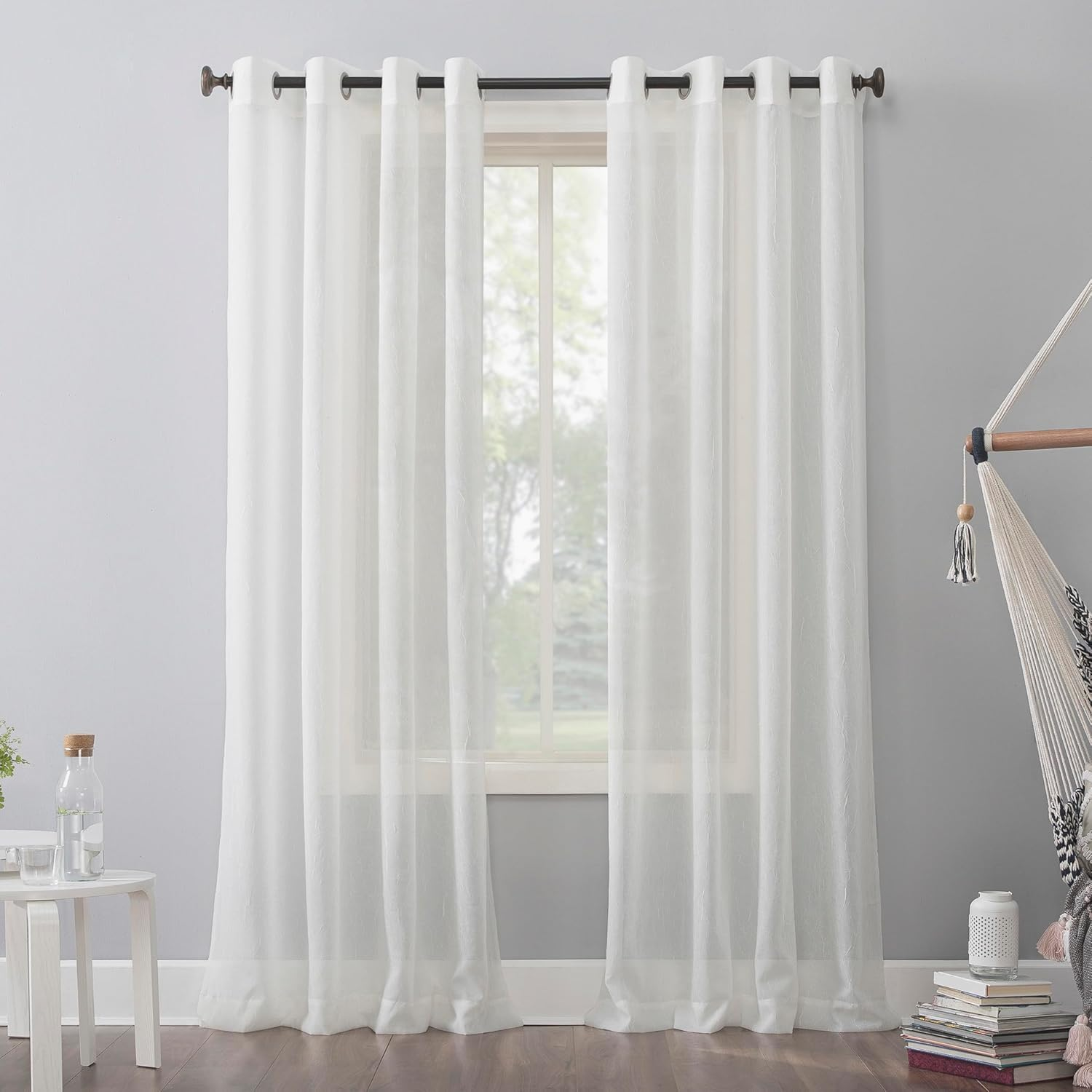 No. 918 Erica Crushed Sheer Voile Grommet Curtain Panel, 95.00" X 51.00", White