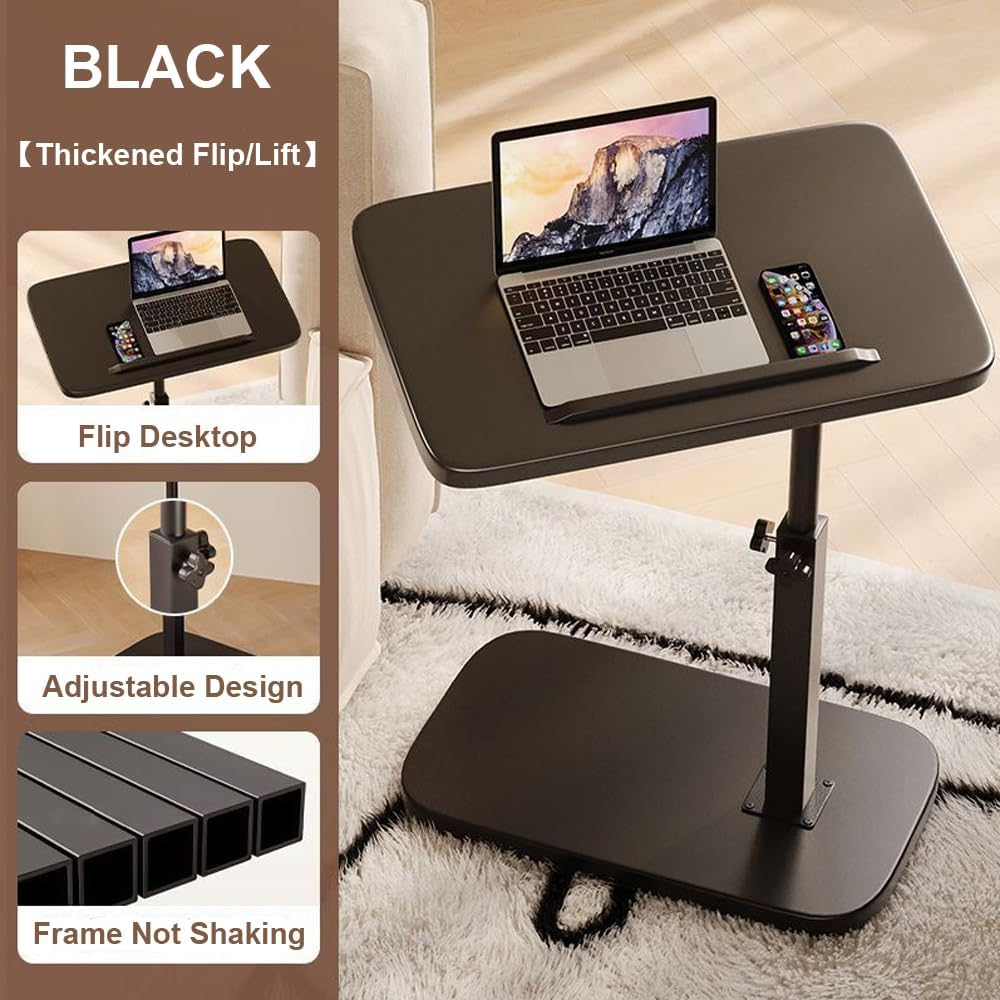 Home Side Tables for Small Spaces，Adjustable by Lifting and Flipping Sofa Side Table Small Coffee Table Anti-Rust Waterproof, End Tables for Living Room Bedroom Balcony Office (Black) image number 2
