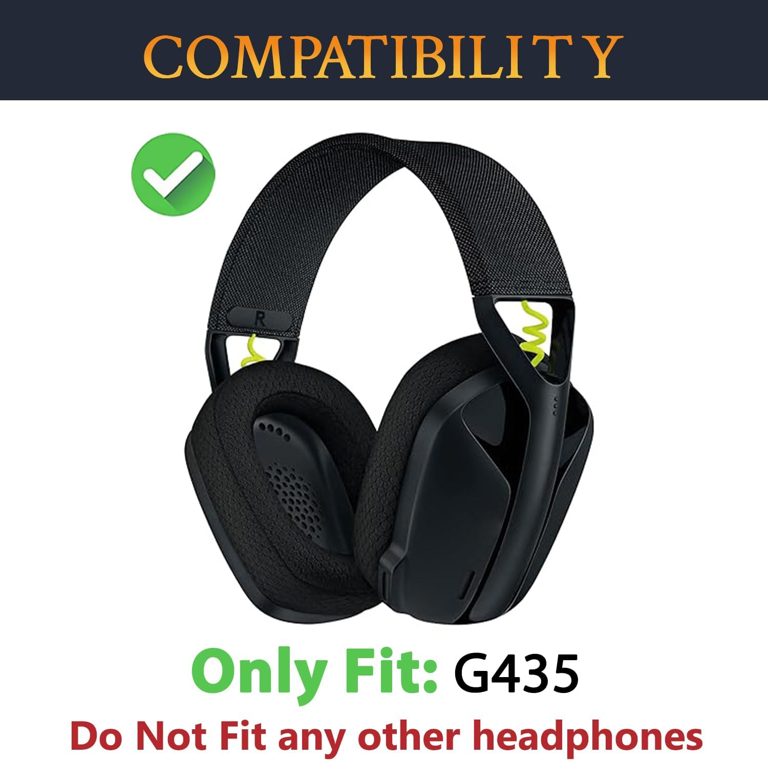 SOULWIT Mesh Fabric Earpads Replacement for Logitech G435 Lightspeed Wireless Gaming Headphones, Ear Pad Cushions with High-Density Foam - Black image number 1