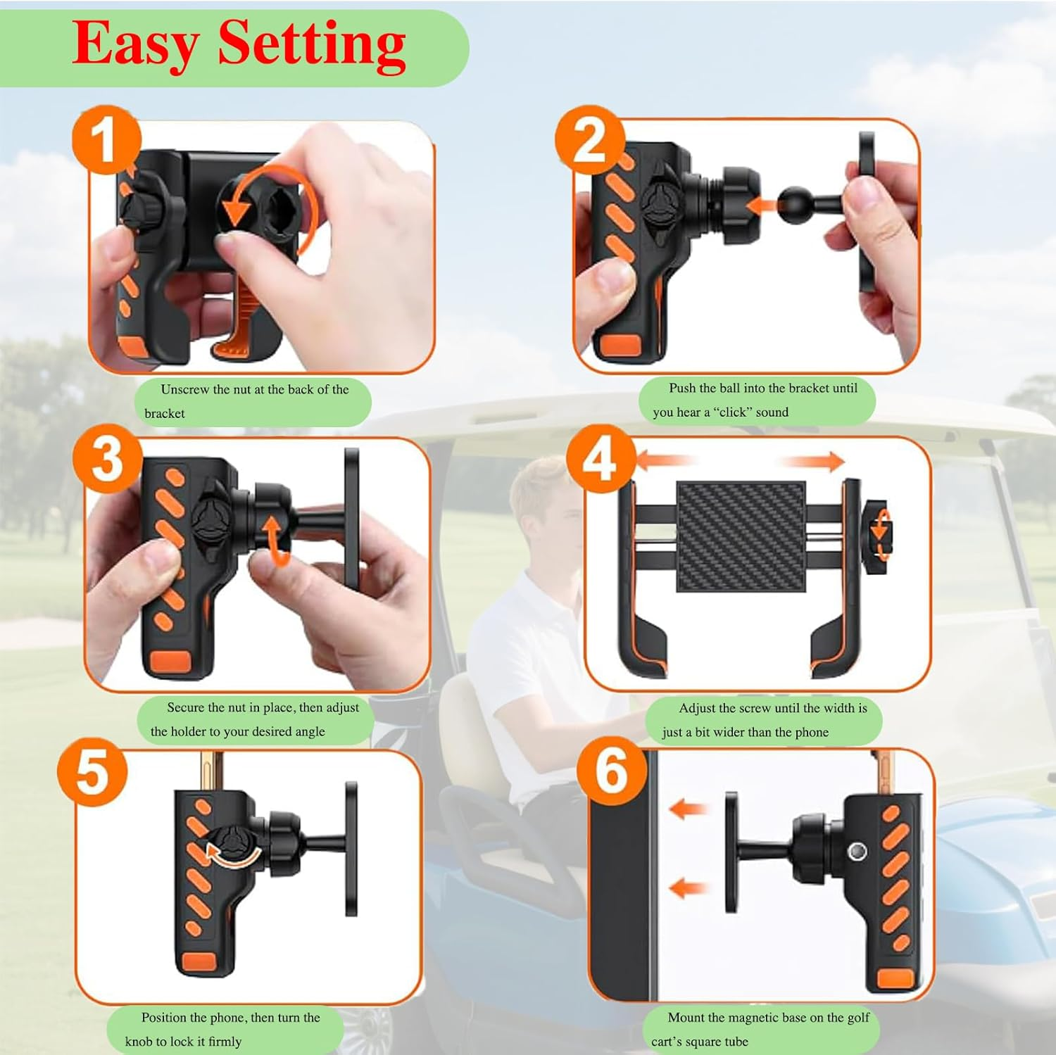 Magnetic Golf Cart Phone Holder &ndash; Strong N52 Magnet Phone Mount Compatible with Club Car, Fits All Smartphones, Golf Phone Caddy Accessory for Men & Women image number 3