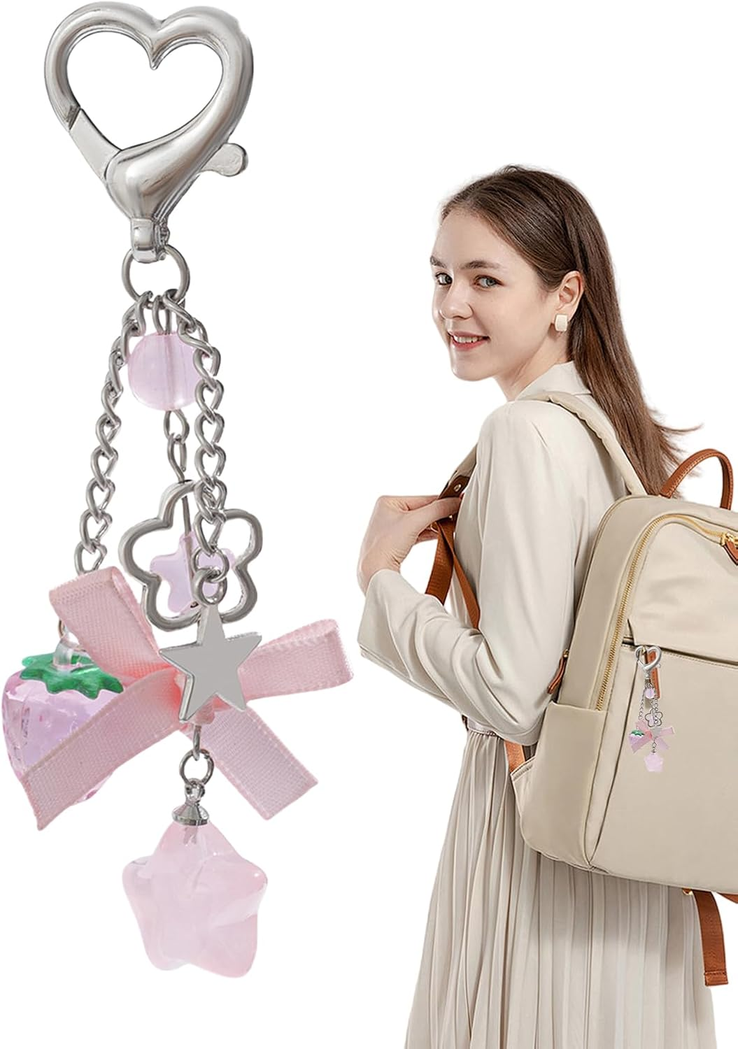 Szaluyk Aesthetic Charm Keychain, Multicolour Fashion, Strawberry Bow Star, Elegant Pouch Wallet Pendant, Phone Accessories Camera Pendant image number 5