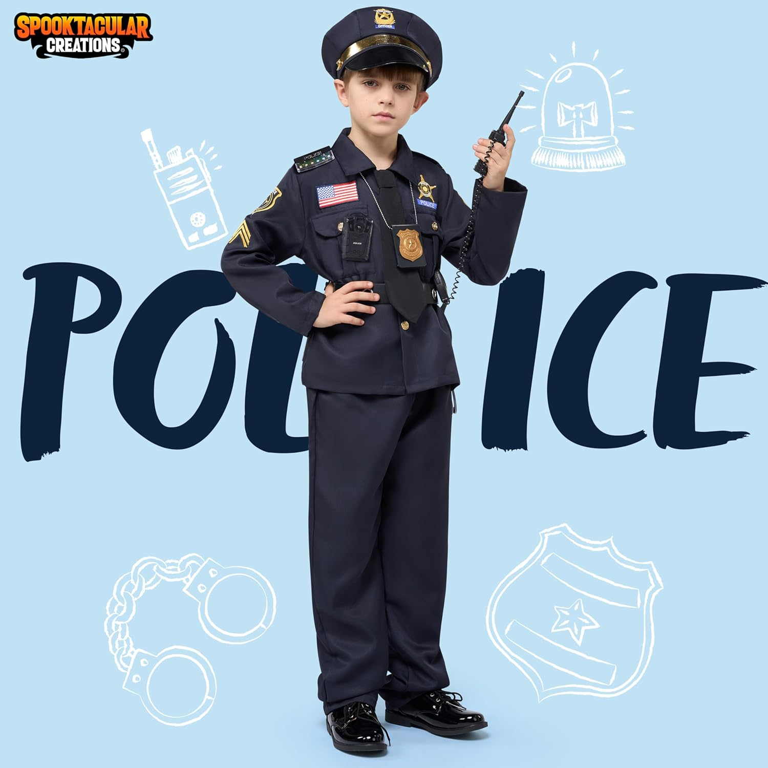 Spooktacular Creations 14PCS Halloween Police Costume for Kids, Police Officer Costume for Boys, Toddler Roleplay Party image number 1