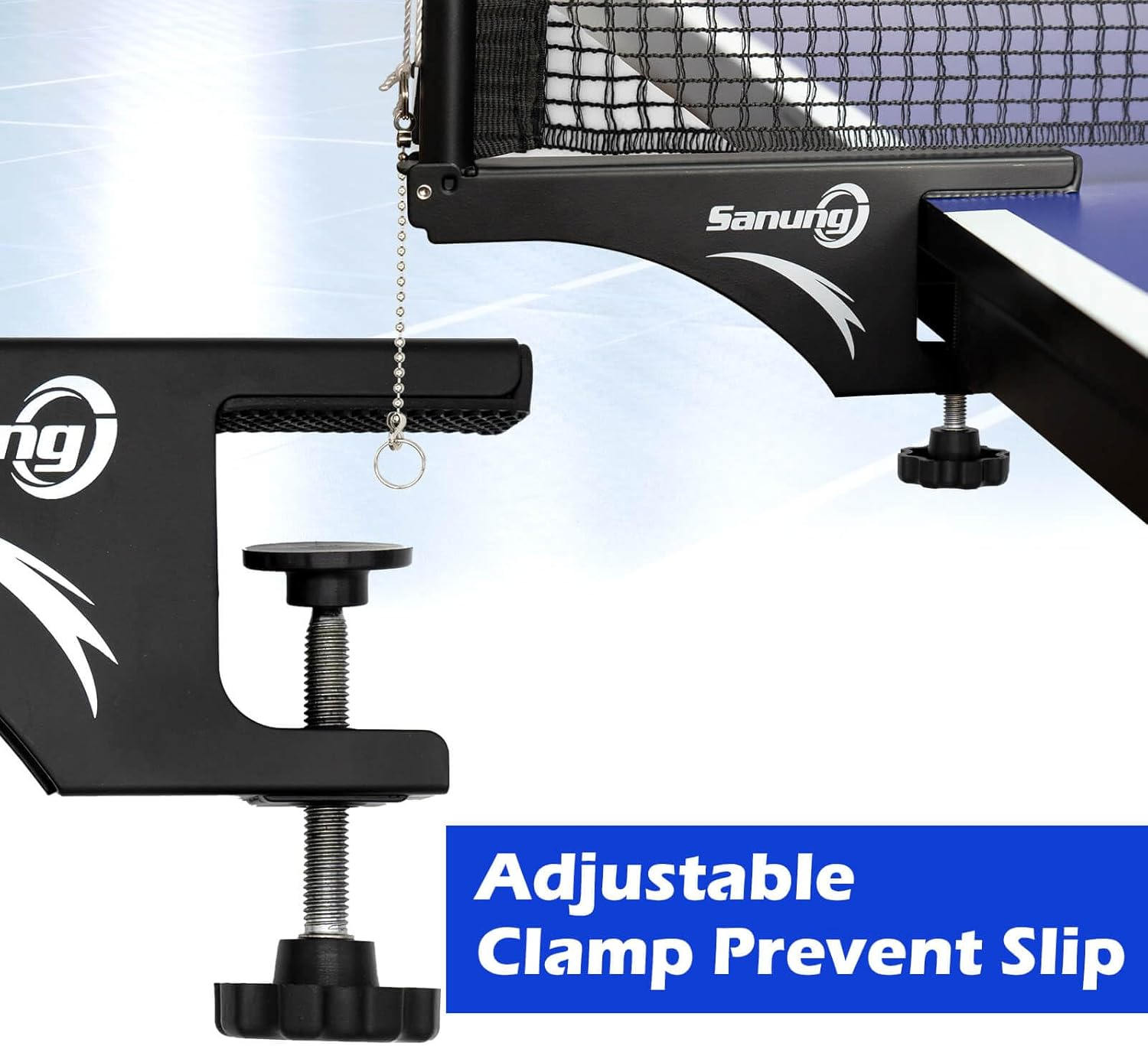 Sanung S207 Table Tennis Net and Post Set, Collapsible Ping Pong Mesh Net Clip with High Strength Grip Holder Adjustable Screw Clamp Post Kit for Professional Training Competition Game Playing image number 3