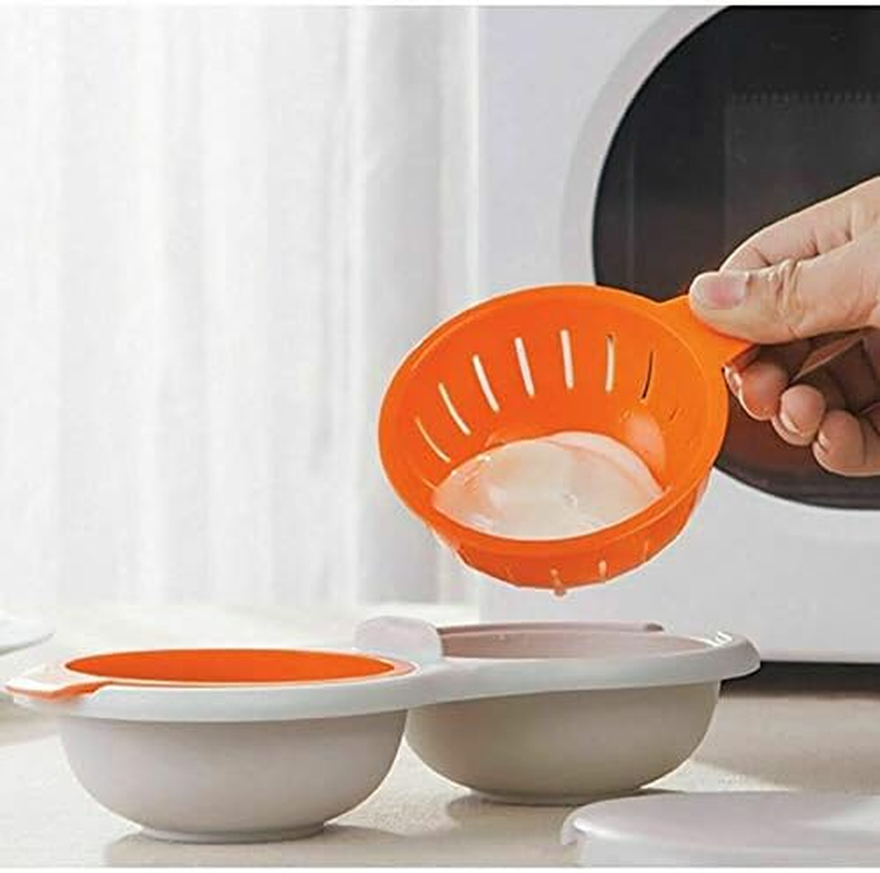 Leona Co Breakfast Cooker - Kitchen Novelty Gadget, 2-Egg Poacher & Microwave Egg Steamer with Integrated Cracker, Lift & Drain Colanders - BPA Free, Dishwasher Safe, High Heat Resistant image number 2