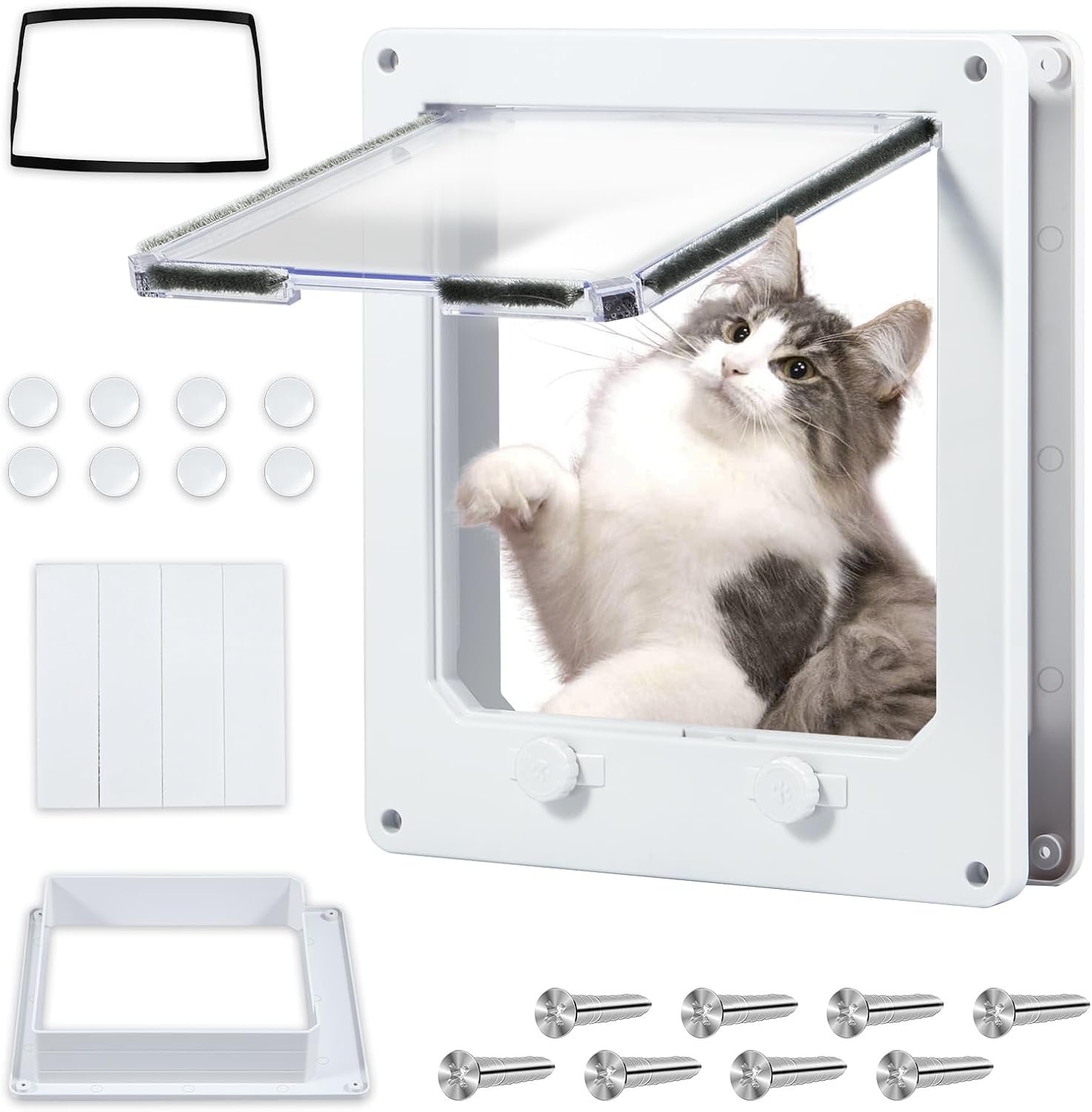 Cat Door Interior Door White Plastic Interior Cat Door Easy to Install Indoor Cat Door Upgraded Pet Door with Flap and 4 Way Locking for Interior Doors Medium Cats Kitties Pouywh image number 2
