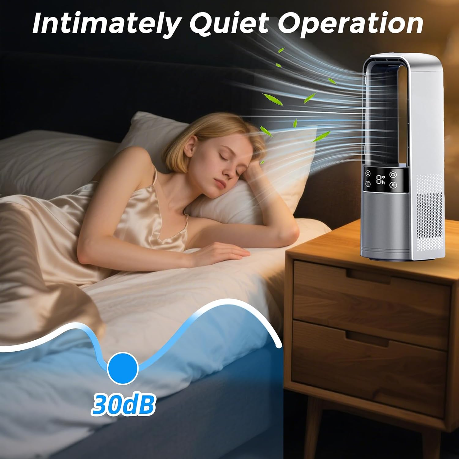 Desk Fan Bladeless, 120&deg; Oscillating Fan Rechargeable, Quiet Fan with Night Light, Smart LED Touch Control, 4 Speed & 9H Timer, Small Table Fan, Auto Display Off, Ideal for Bedside, Office, Study Room image number 2