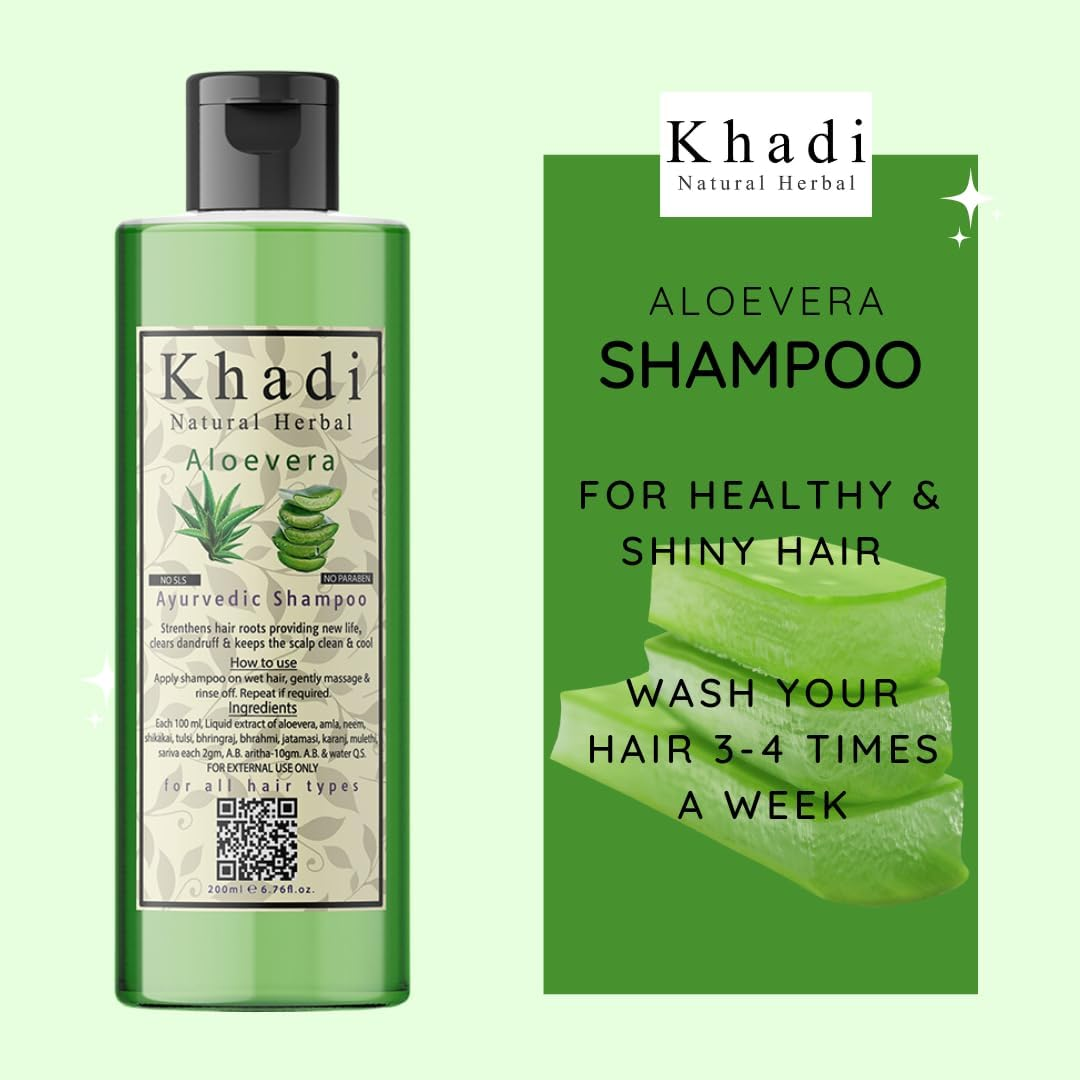 Khadi Natural Herbal Paraben Free Amla-Bringraj Shampoo and Aloevera Conditioner Combo Pack (Each 200 Ml) image number 2